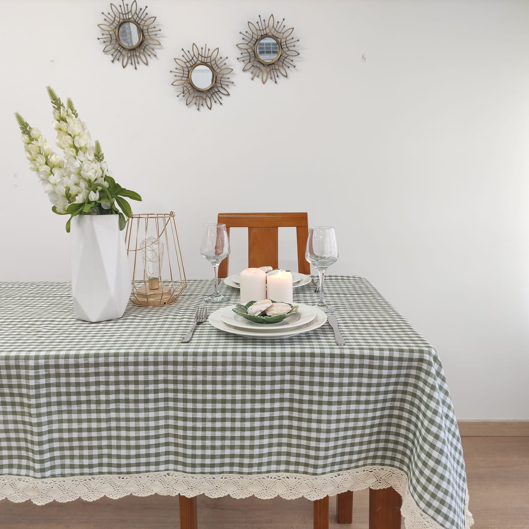 Toalha de Mesa Linho COL Quadrados Renda