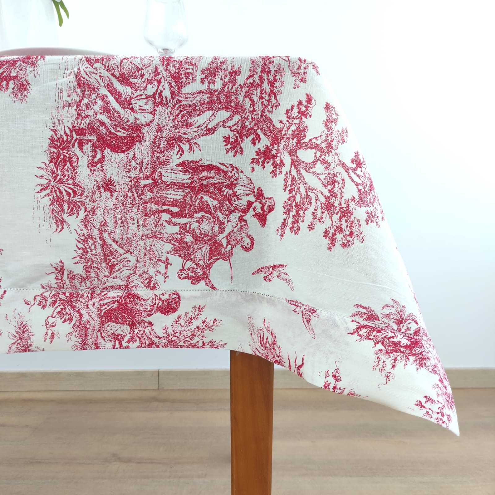 Toalha de Mesa Linho COL Toile de Jouy Red Ponto Aberto