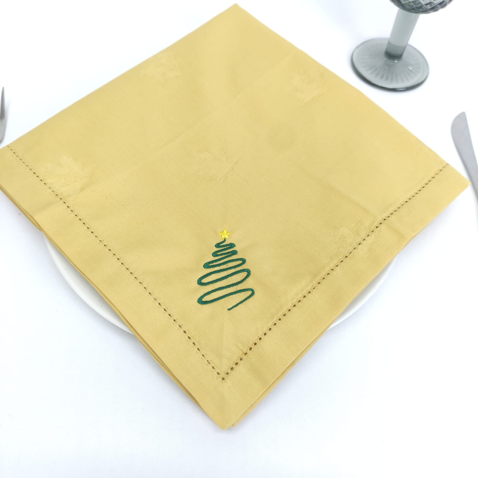 Guardanapo Algodão Green Christmas Tree Yellow