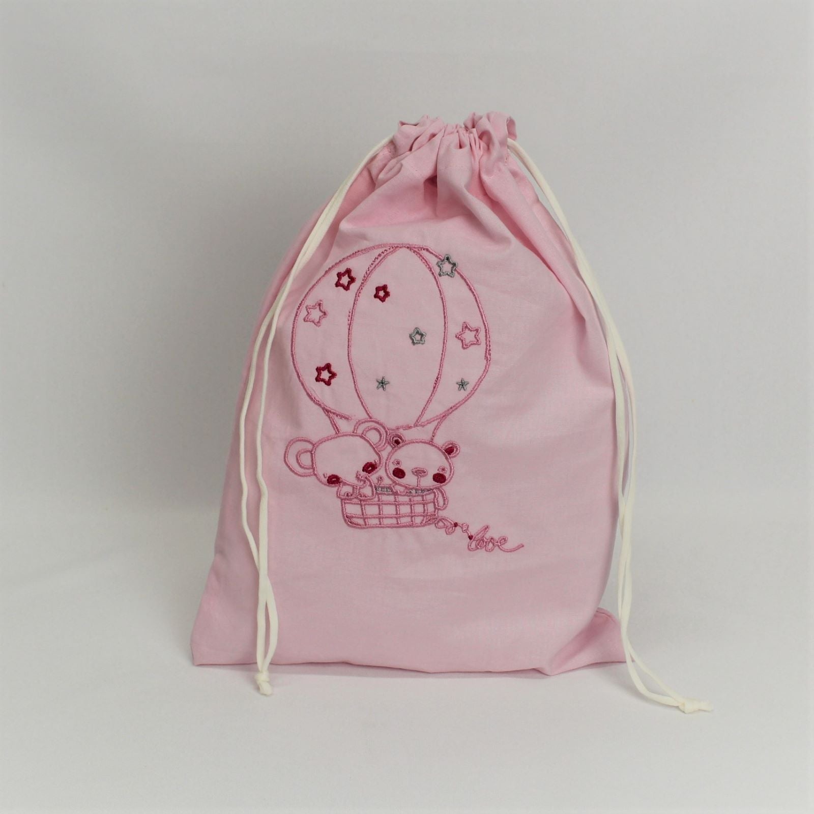 Saco Bebé Algodão Balões Rosa Personalizável