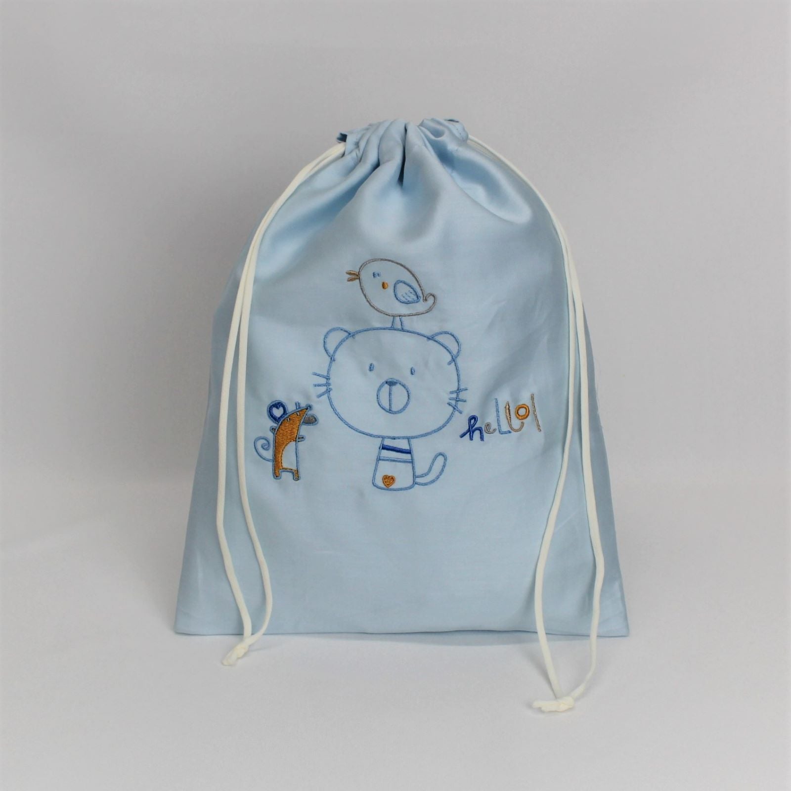 Saco Bebé Algodão Gato Azul Personalizável