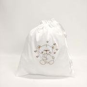 Saco Bebé Algodão Urso Corações Branco Personalizável
