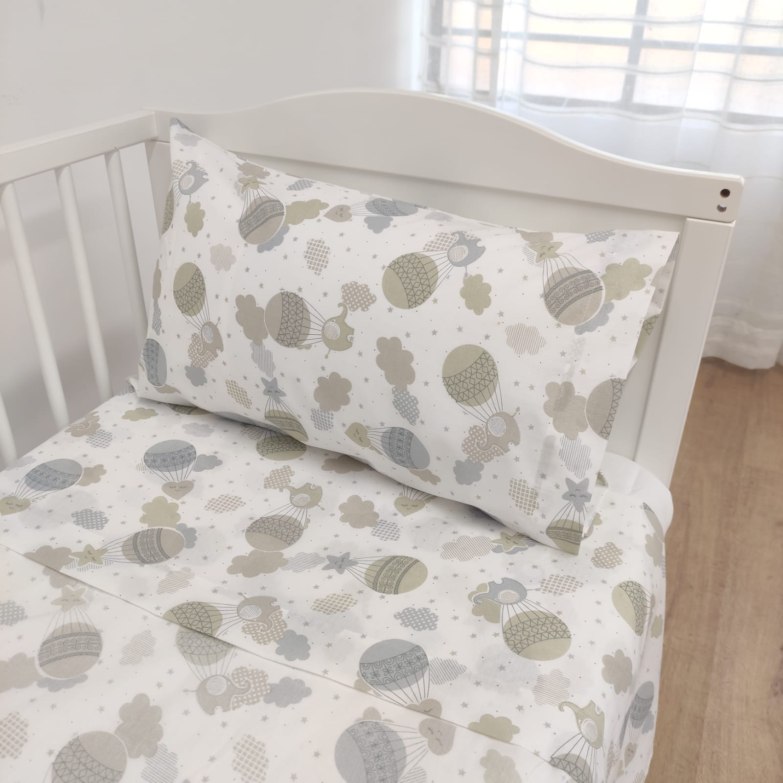 Jogo de Cama Bebé Balões Cinza