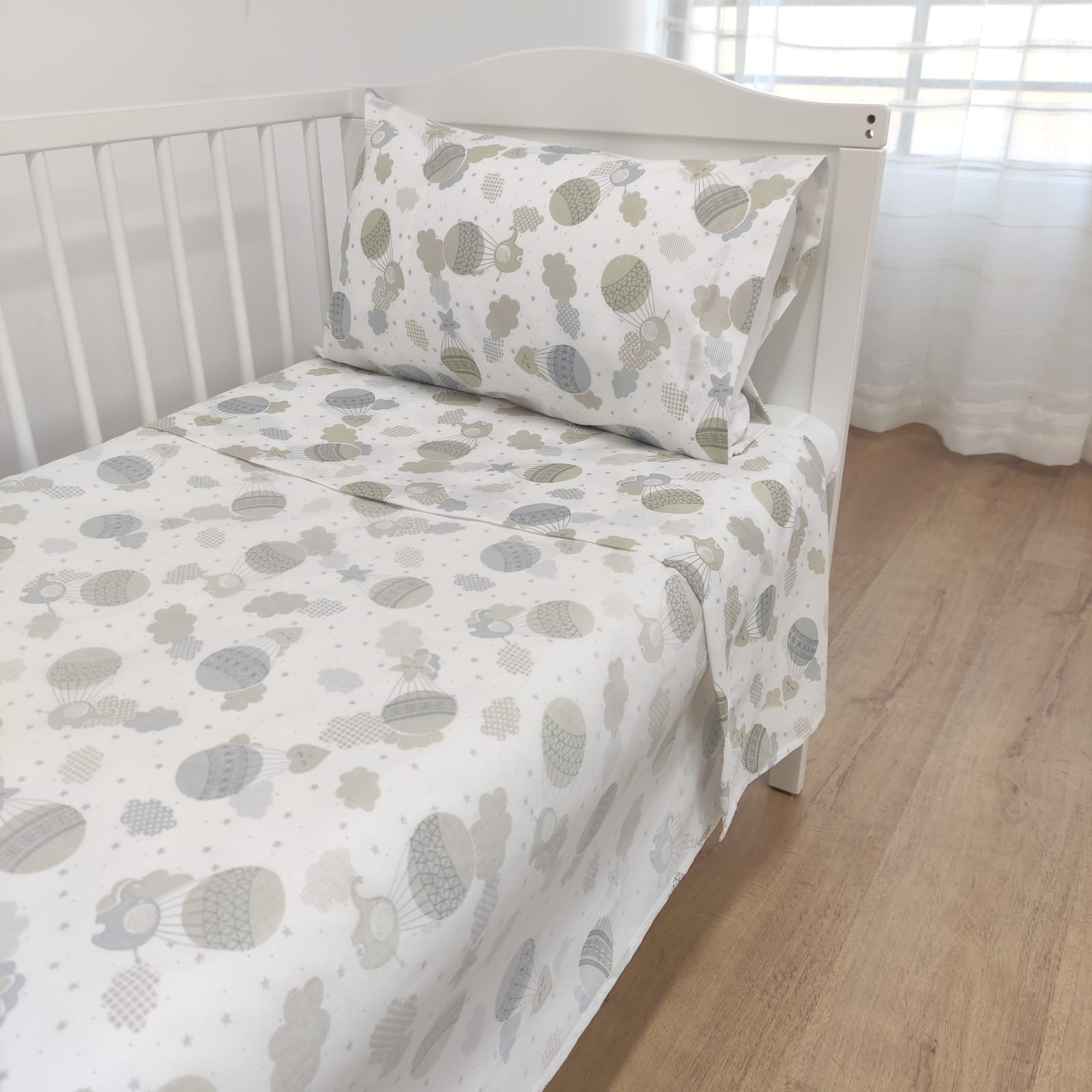 Jogo de Cama Bebé Balões Cinza