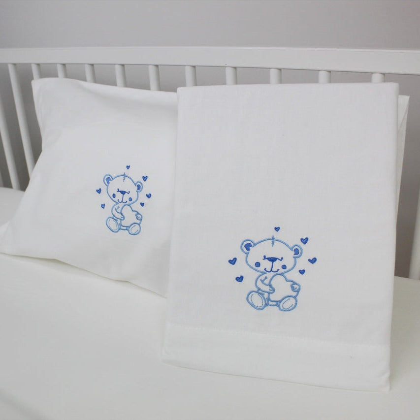 Jogo de Cama Bebé Flanela Urso e Corações