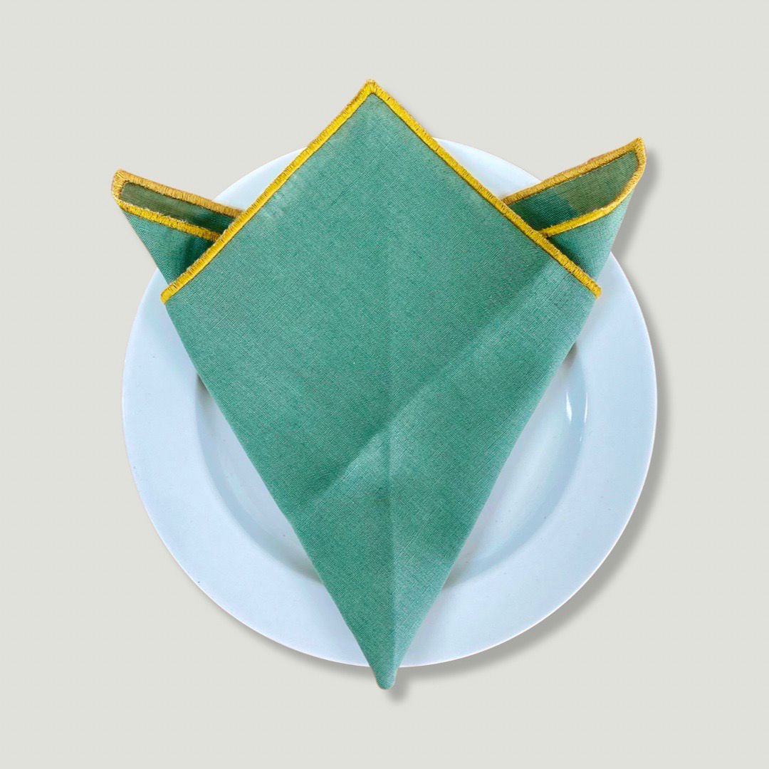 Guardanapo de Linho Verde e Dourado