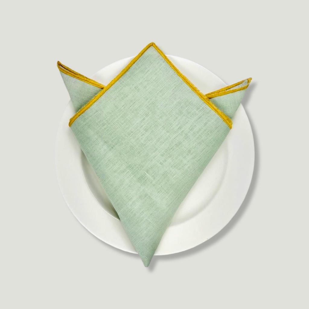 Guardanapo de Linho Verde e Dourado