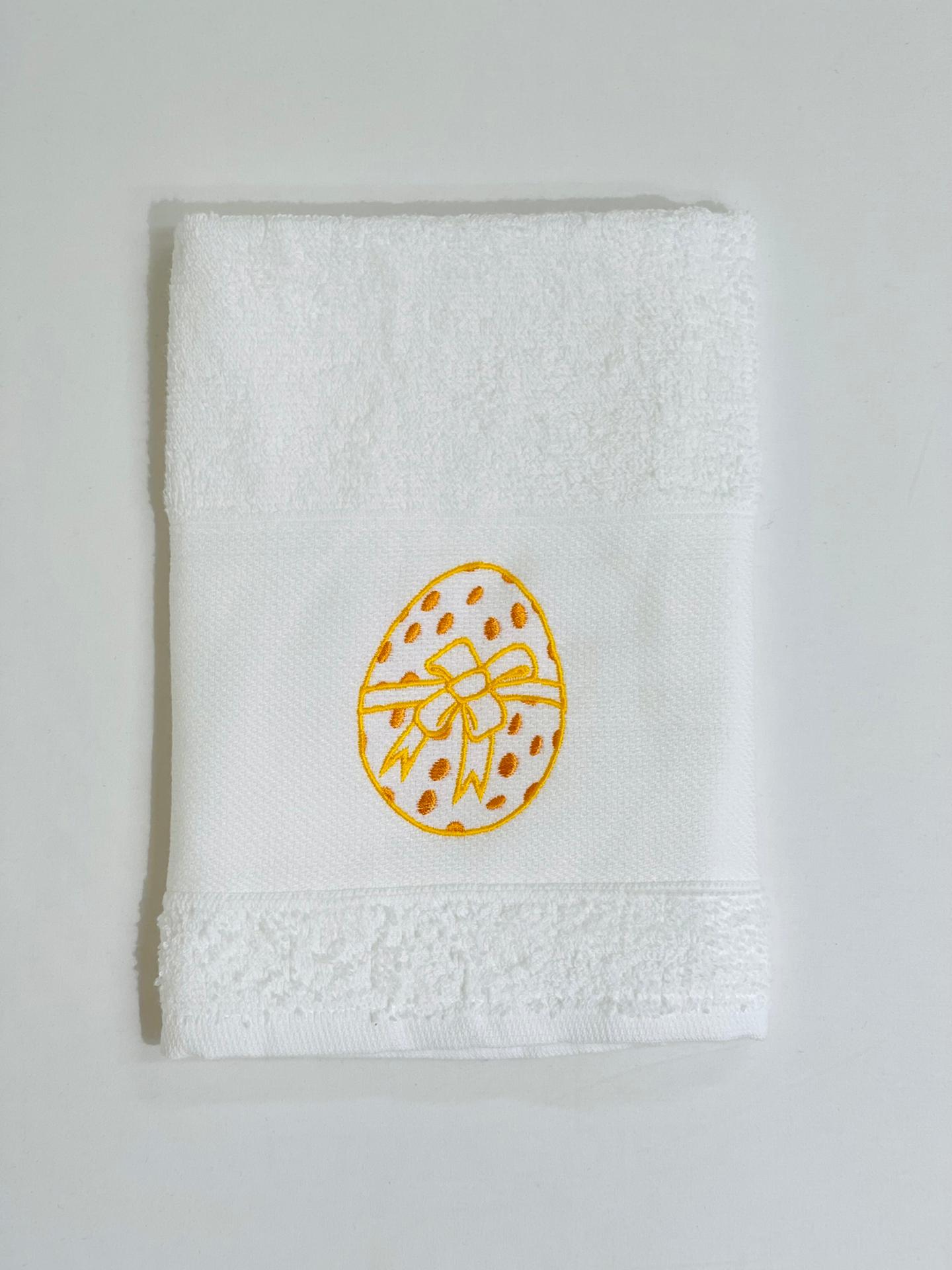 Pano de Cozinha Felpo Branco Ovo Páscoa