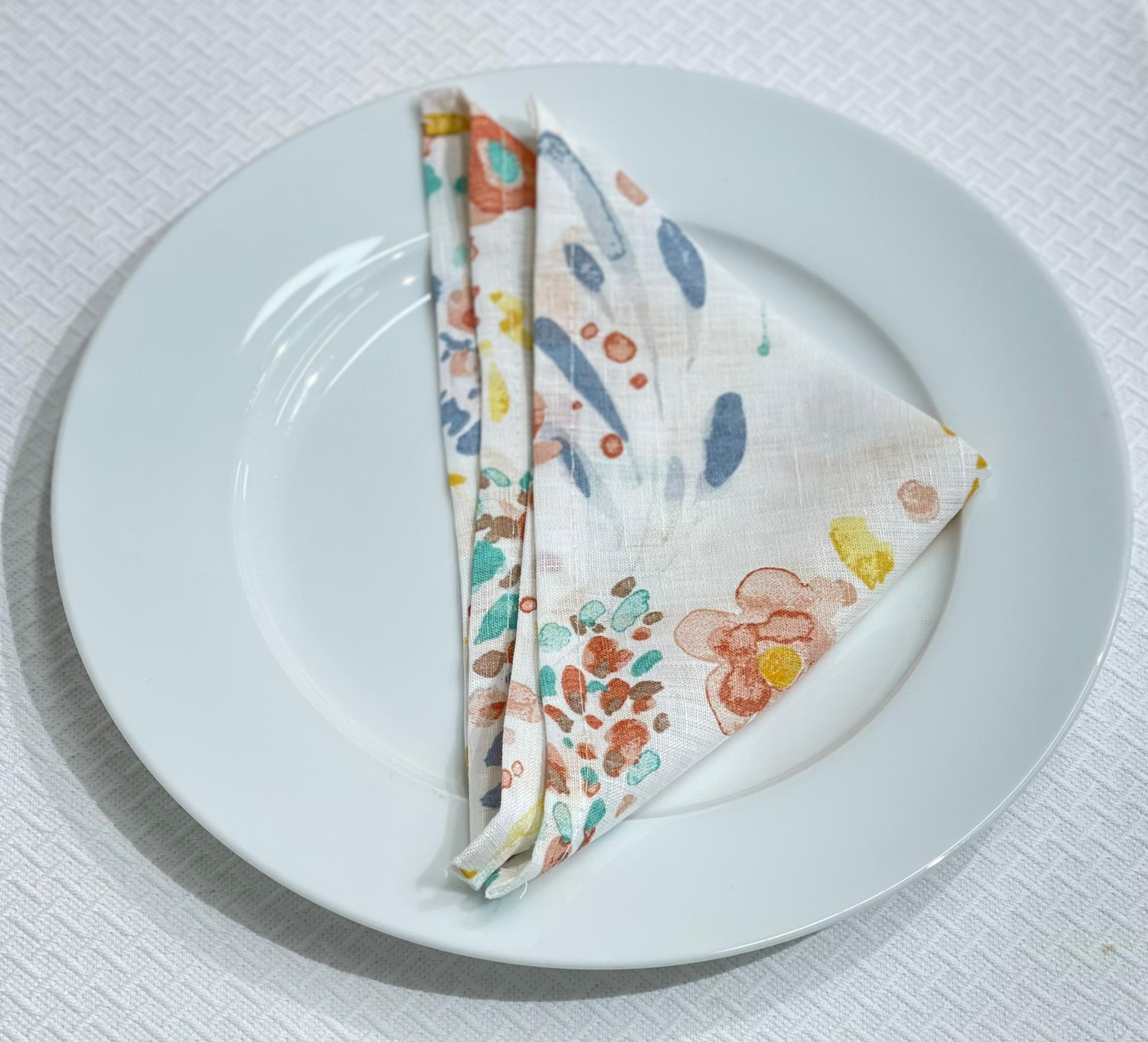 Guardanapo linho Of branco com estampado colorido
