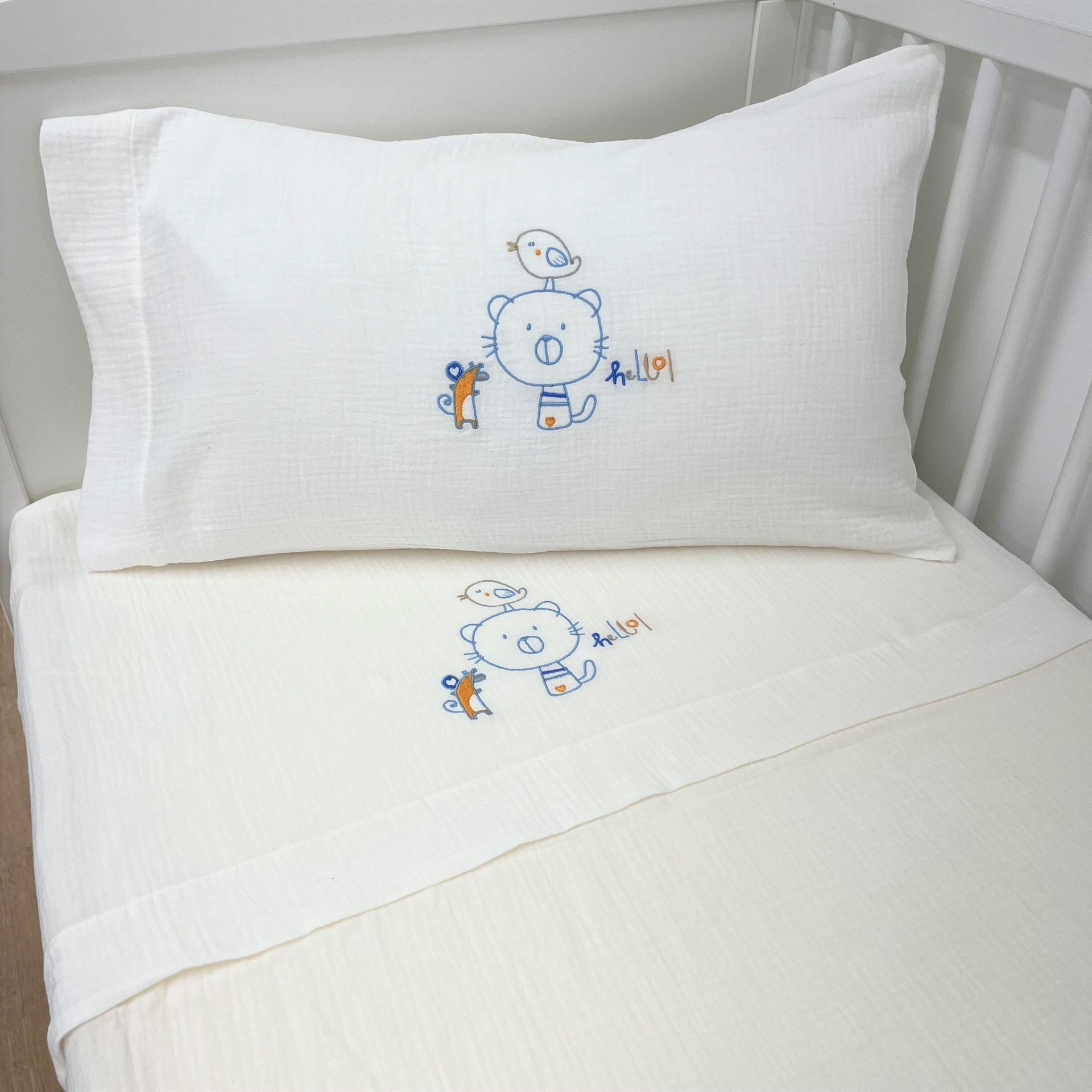 Jogo de Cama Musselina Bebé Gato