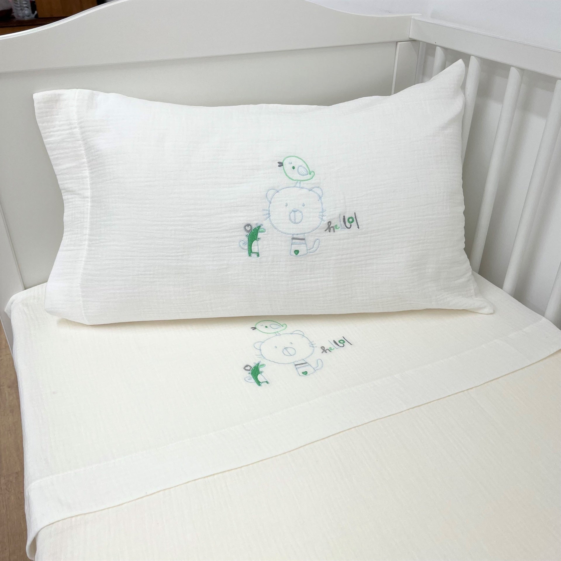 Jogo de Cama Musselina Bebé Gato