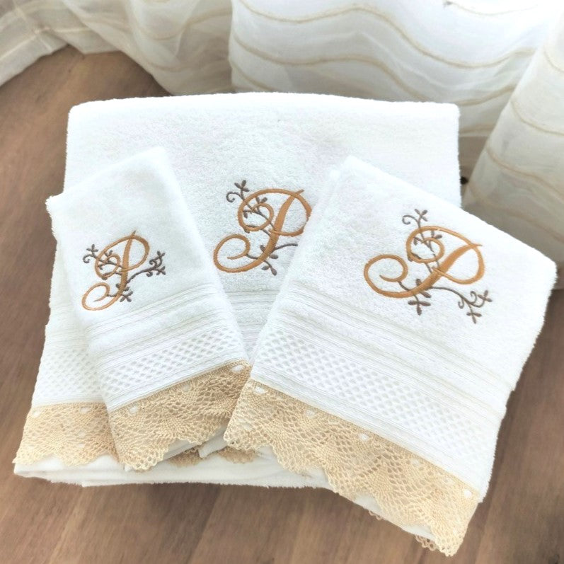 Conjunto de Banho Crochê Letra Bordada