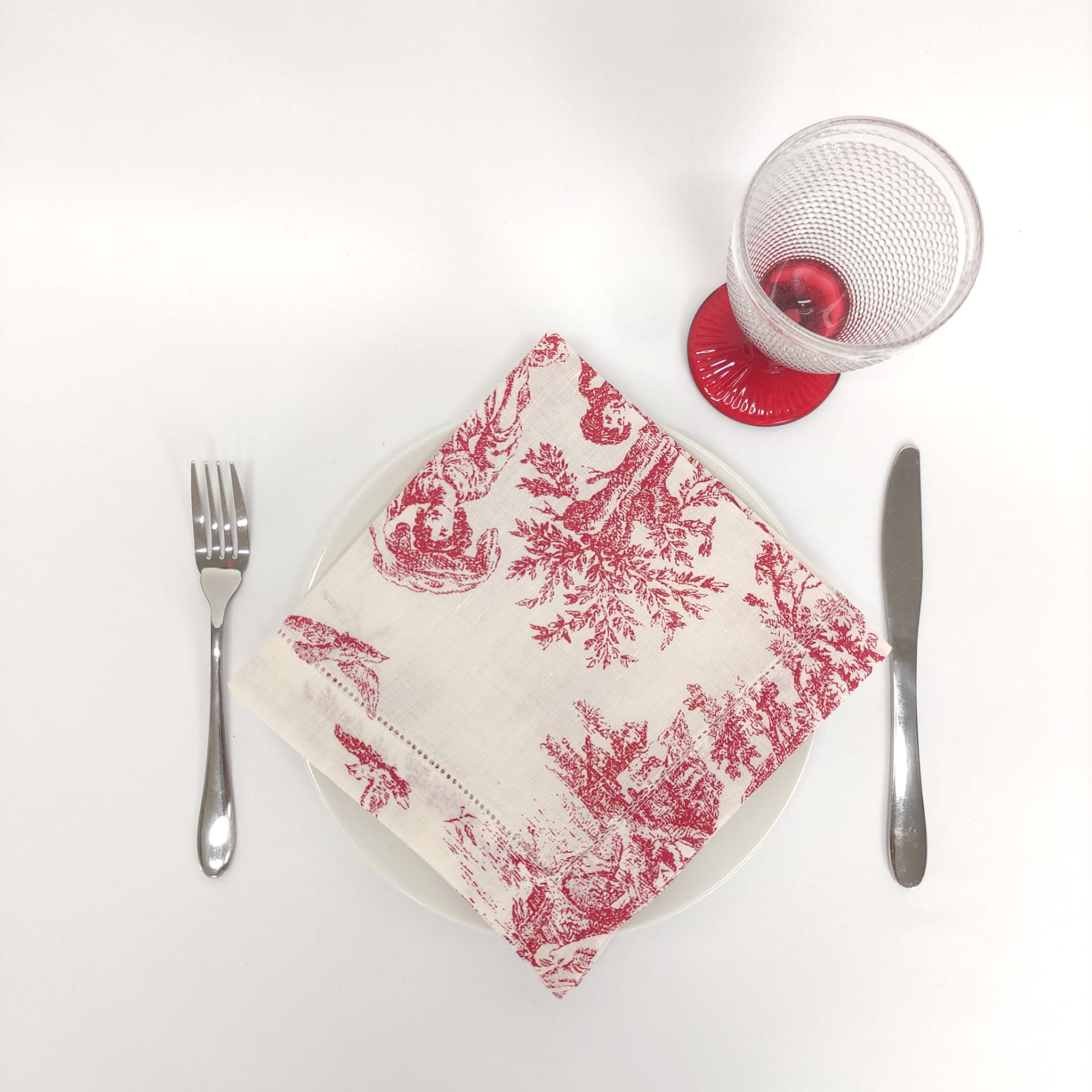 Guardanapo Linho Toile de Jouy Red Ponto Aberto