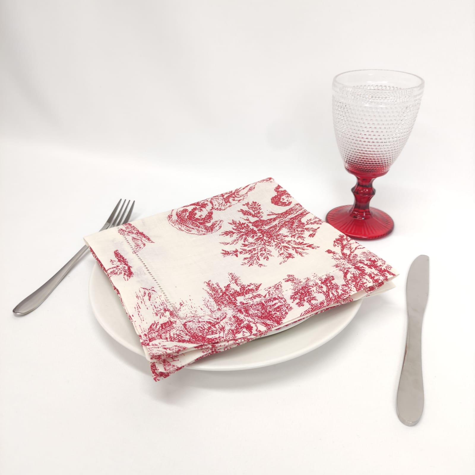 Guardanapo Linho Toile de Jouy Red Ponto Aberto