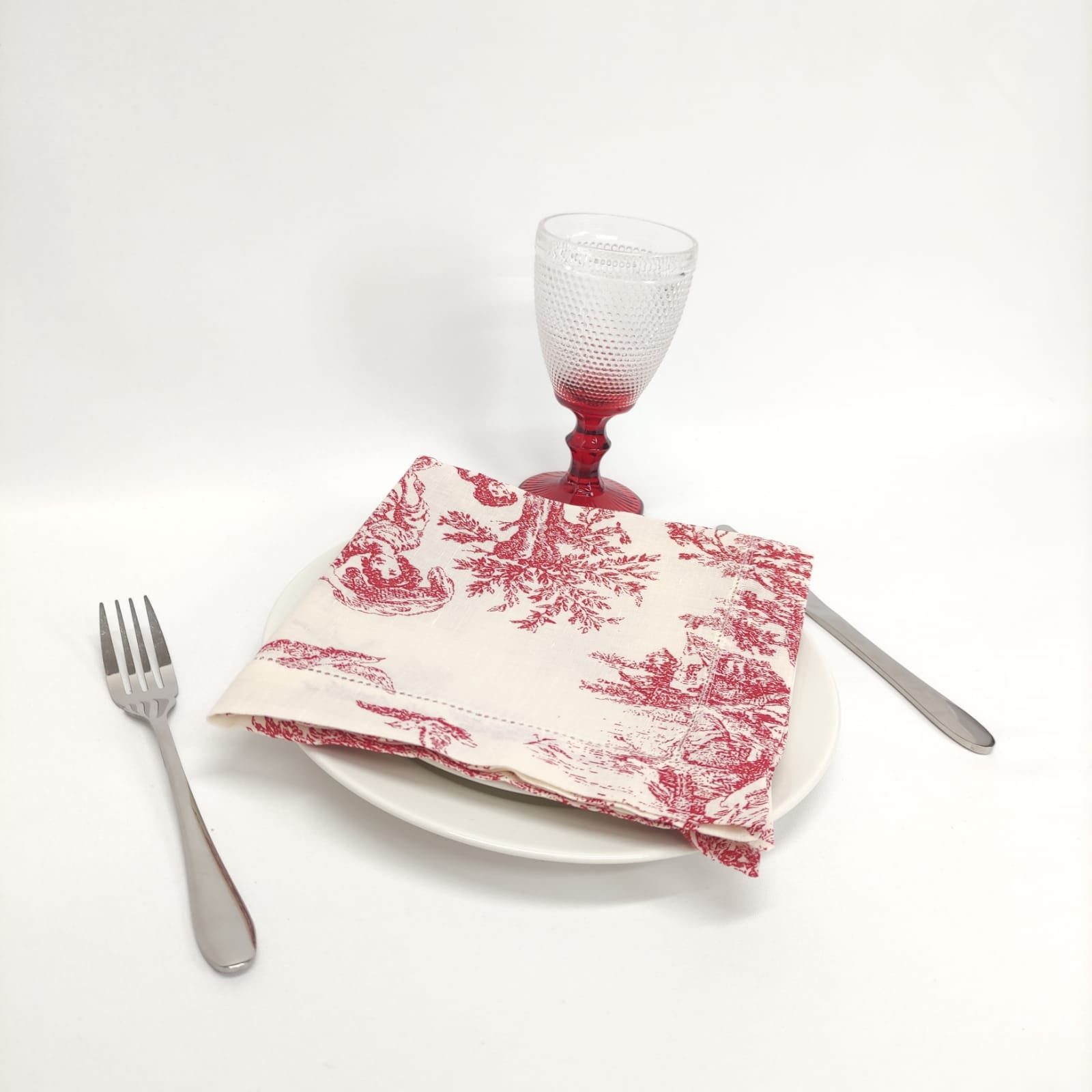 Guardanapo Linho Toile de Jouy Red Ponto Aberto