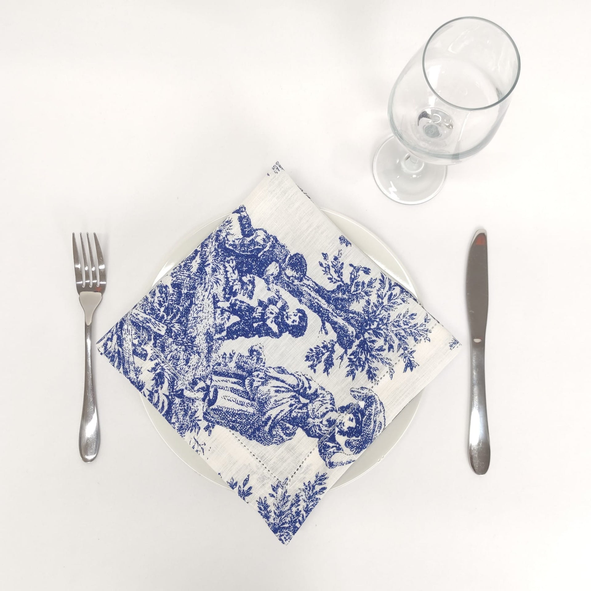 Guardanapo Linho Toile de Jouy Blue Ponto Aberto