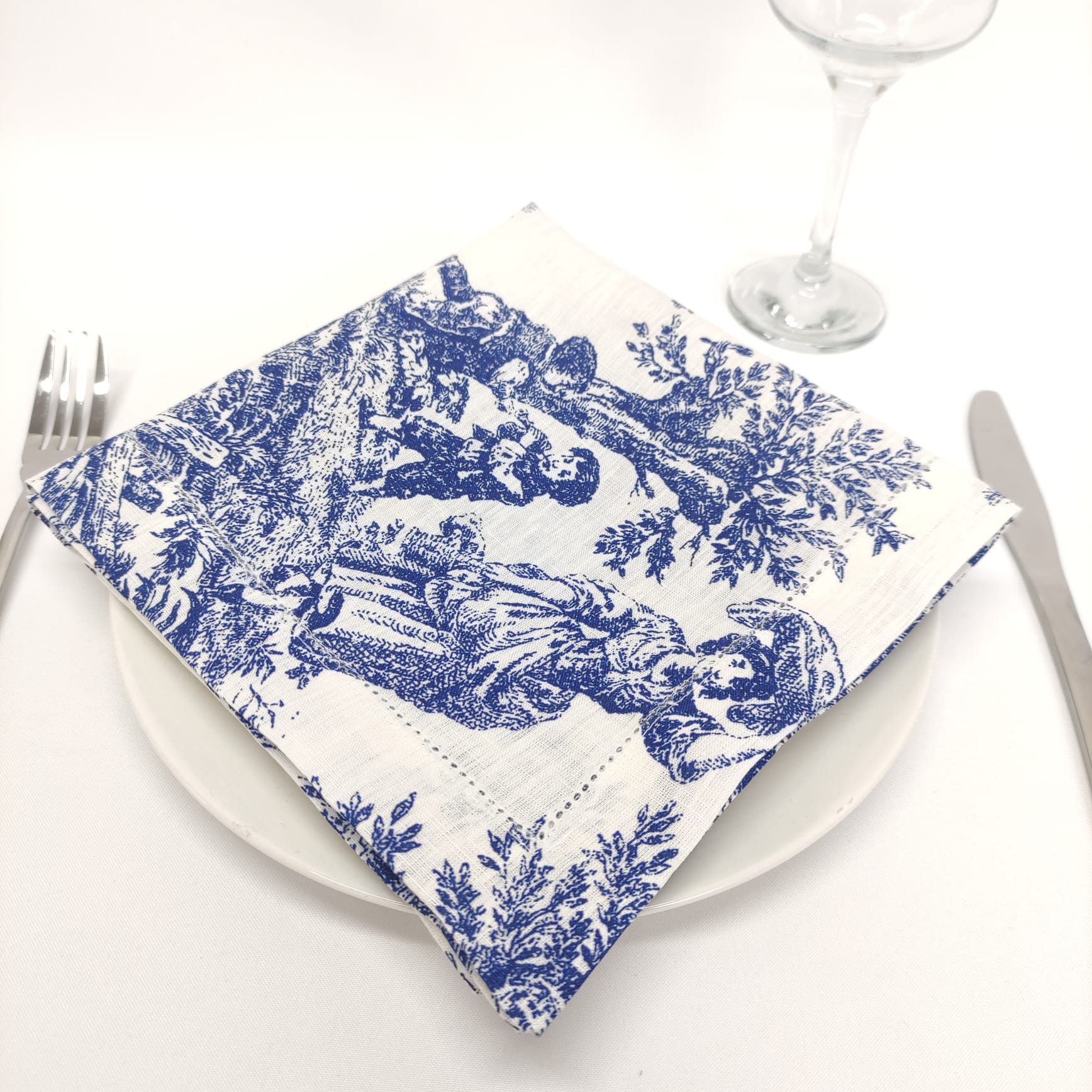 Guardanapo Linho Toile de Jouy Blue Ponto Aberto