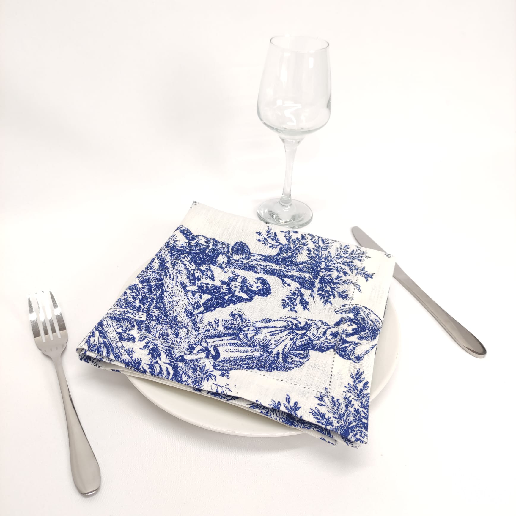 Guardanapo Linho Toile de Jouy Blue Ponto Aberto
