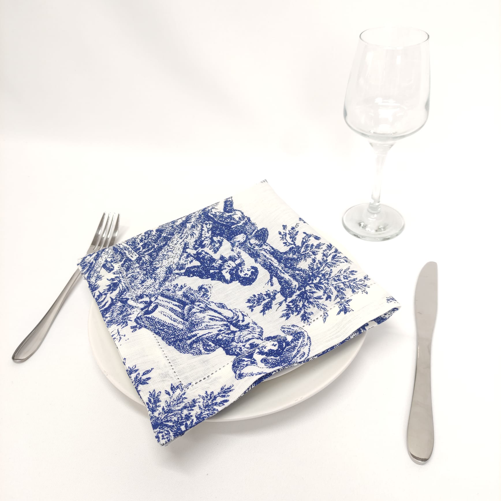 Guardanapo Linho Toile de Jouy Blue Ponto Aberto