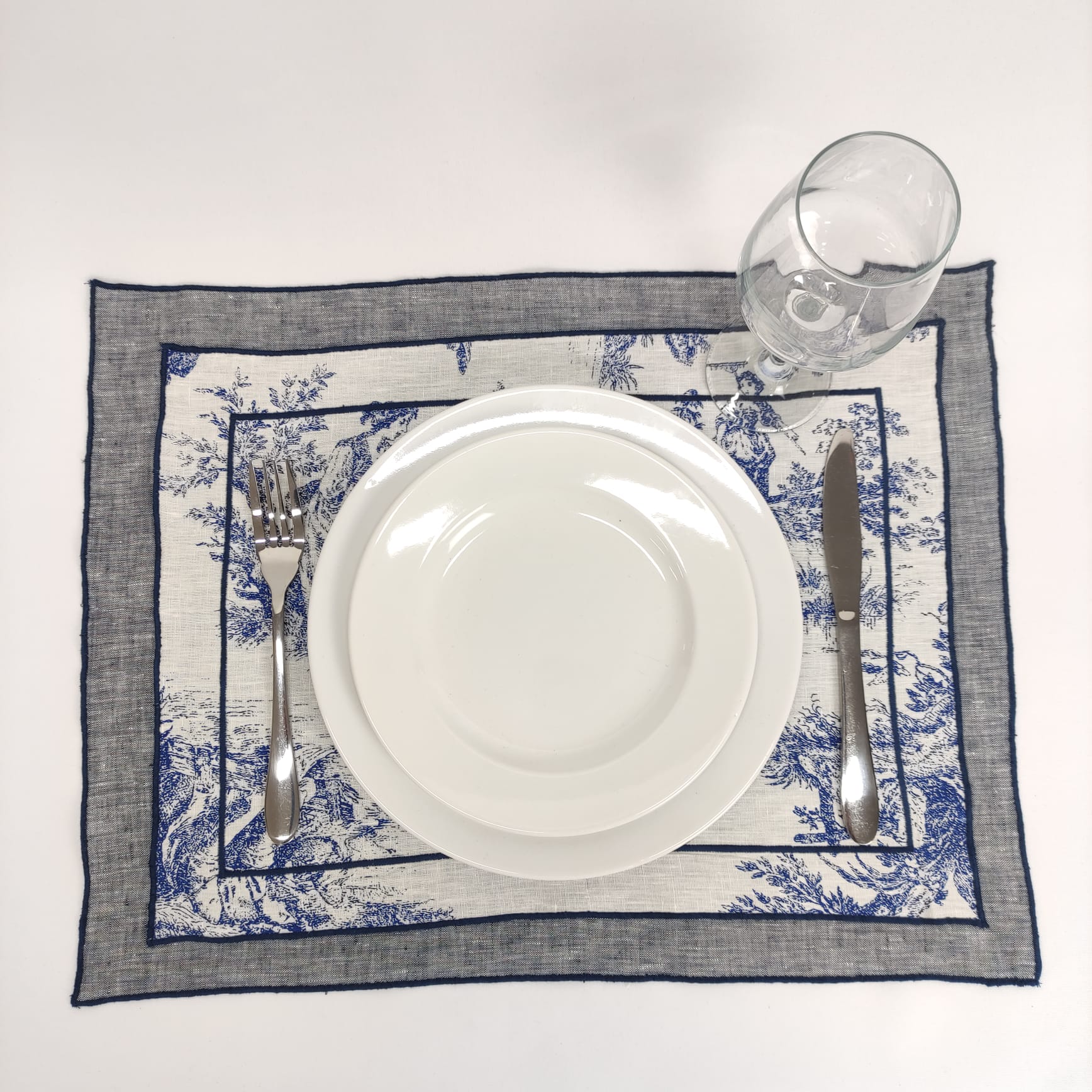 Individual Linho Toile de Jouy Blue