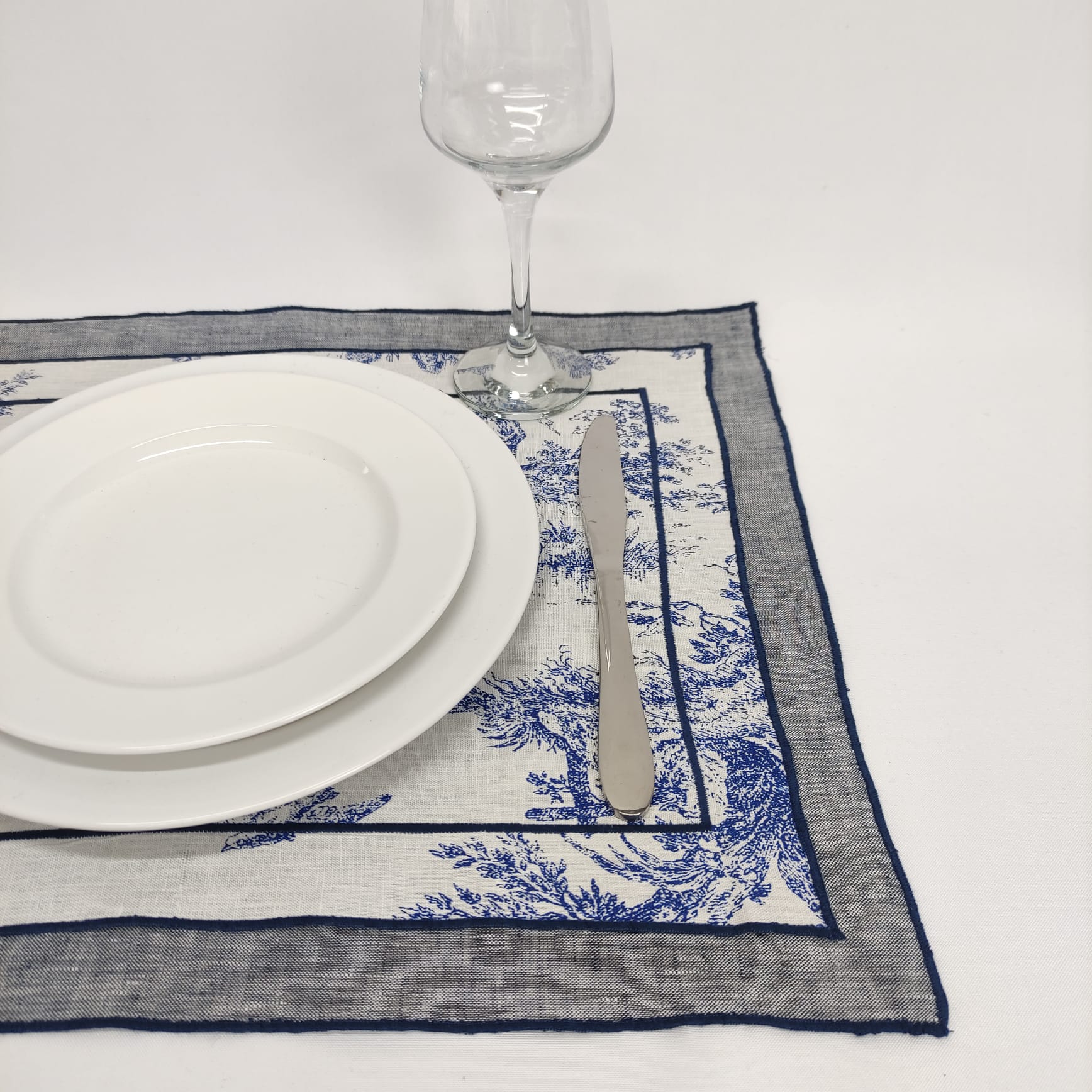 Individual Linho Toile de Jouy Blue