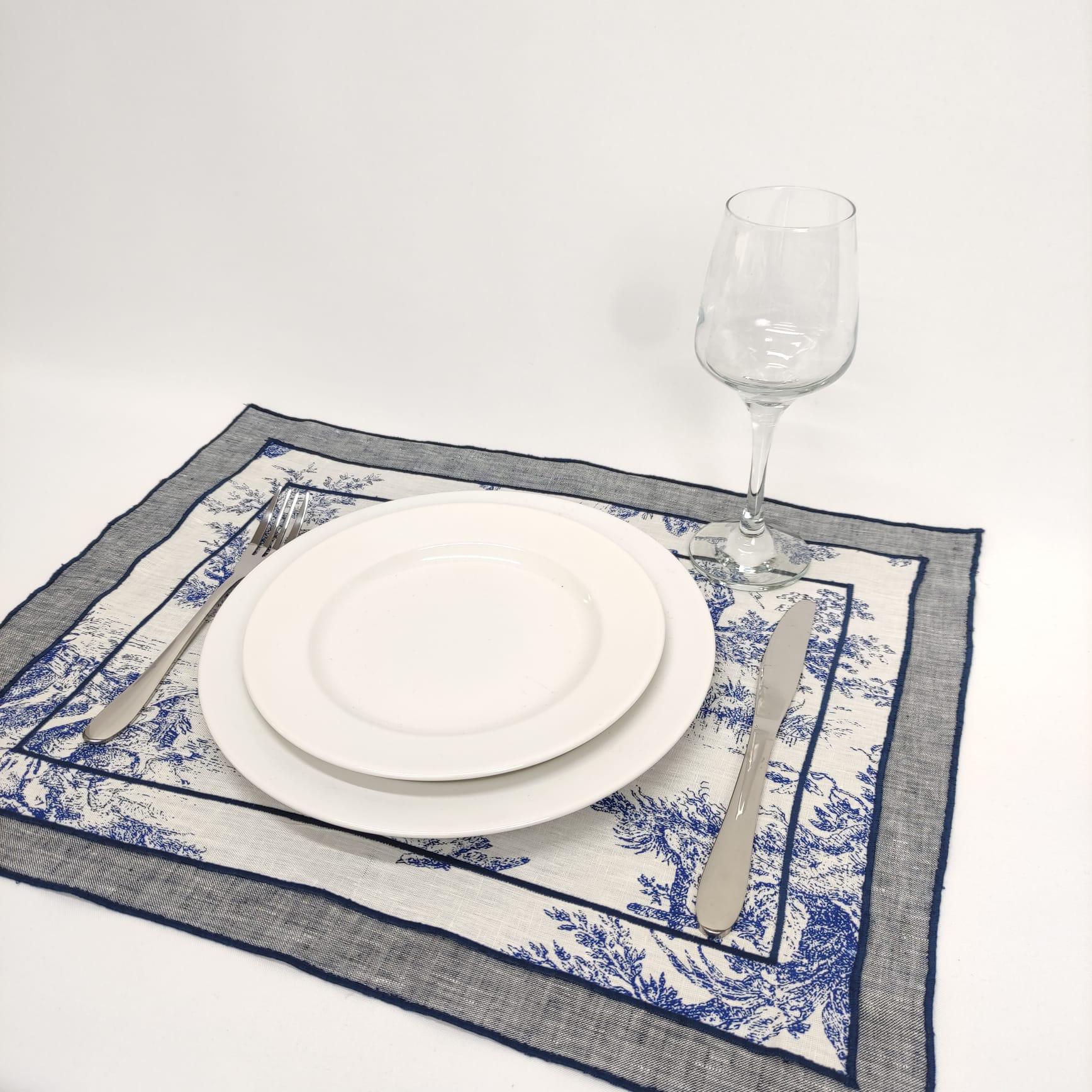 Individual Linho Toile de Jouy Blue