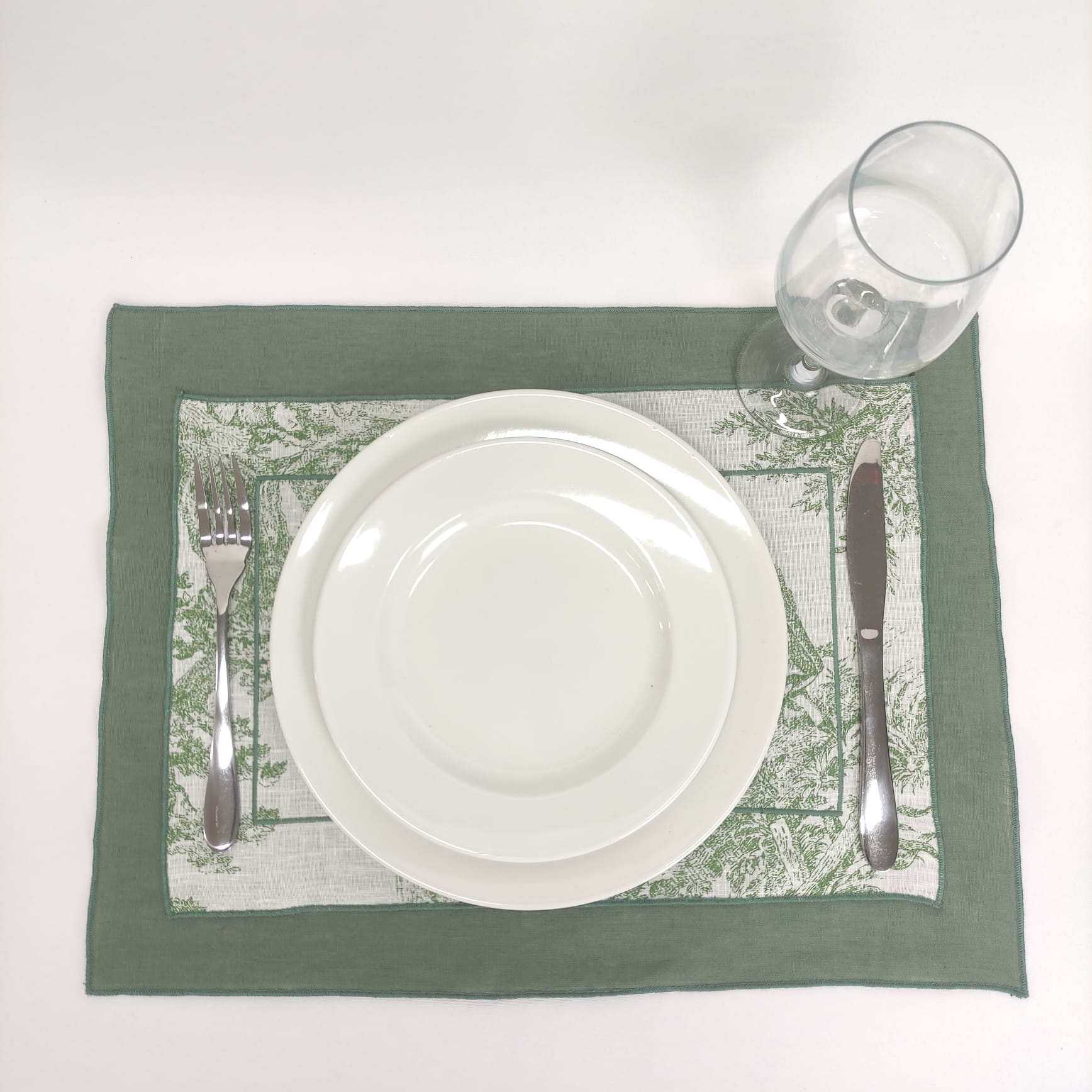Individual Linho Toile de Jouy Green