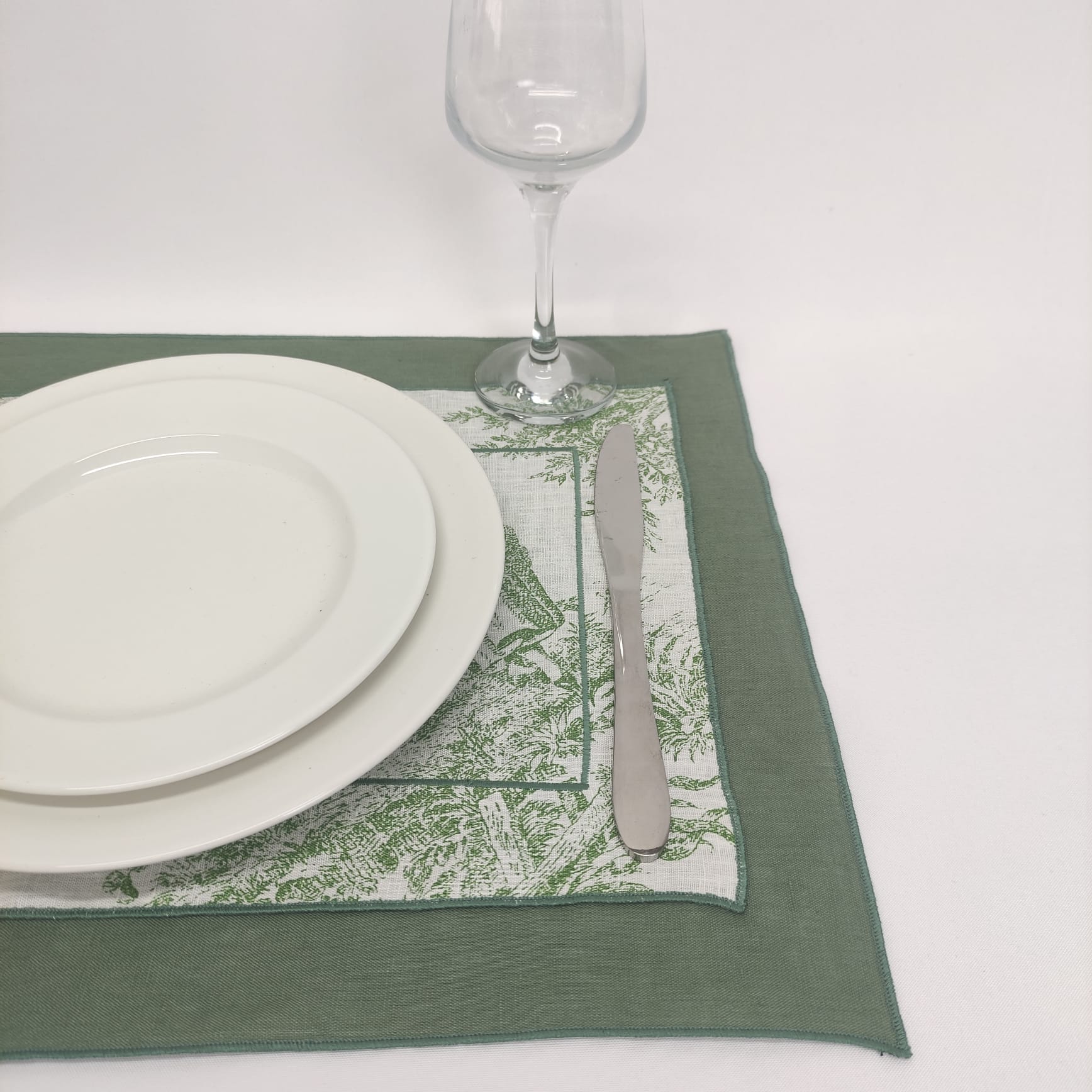 Individual Linho Toile de Jouy Green