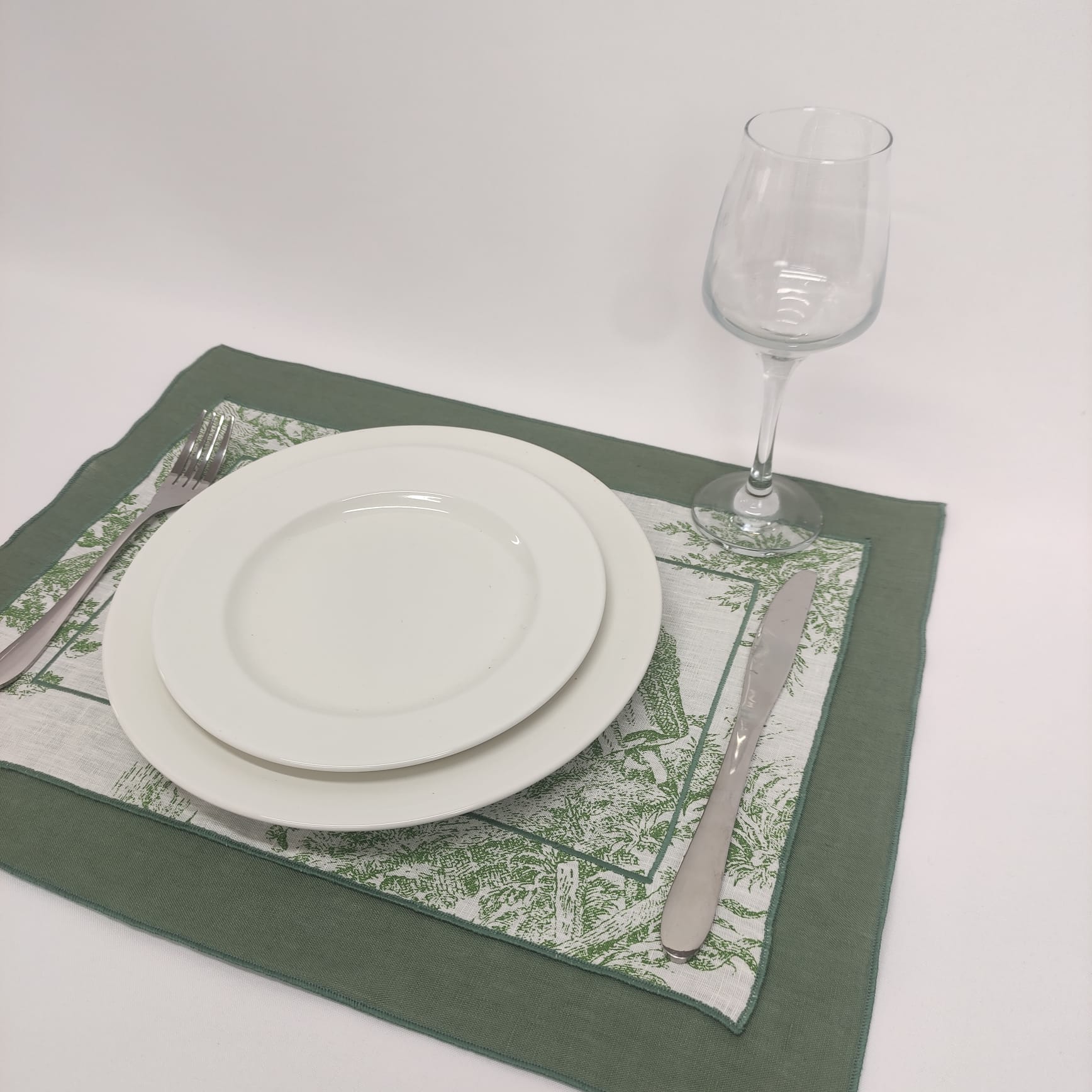 Individual Linho Toile de Jouy Green