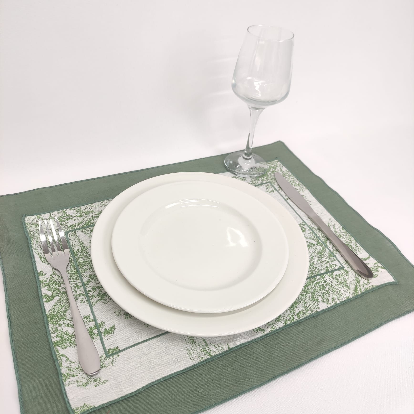 Individual Linho Toile de Jouy Green