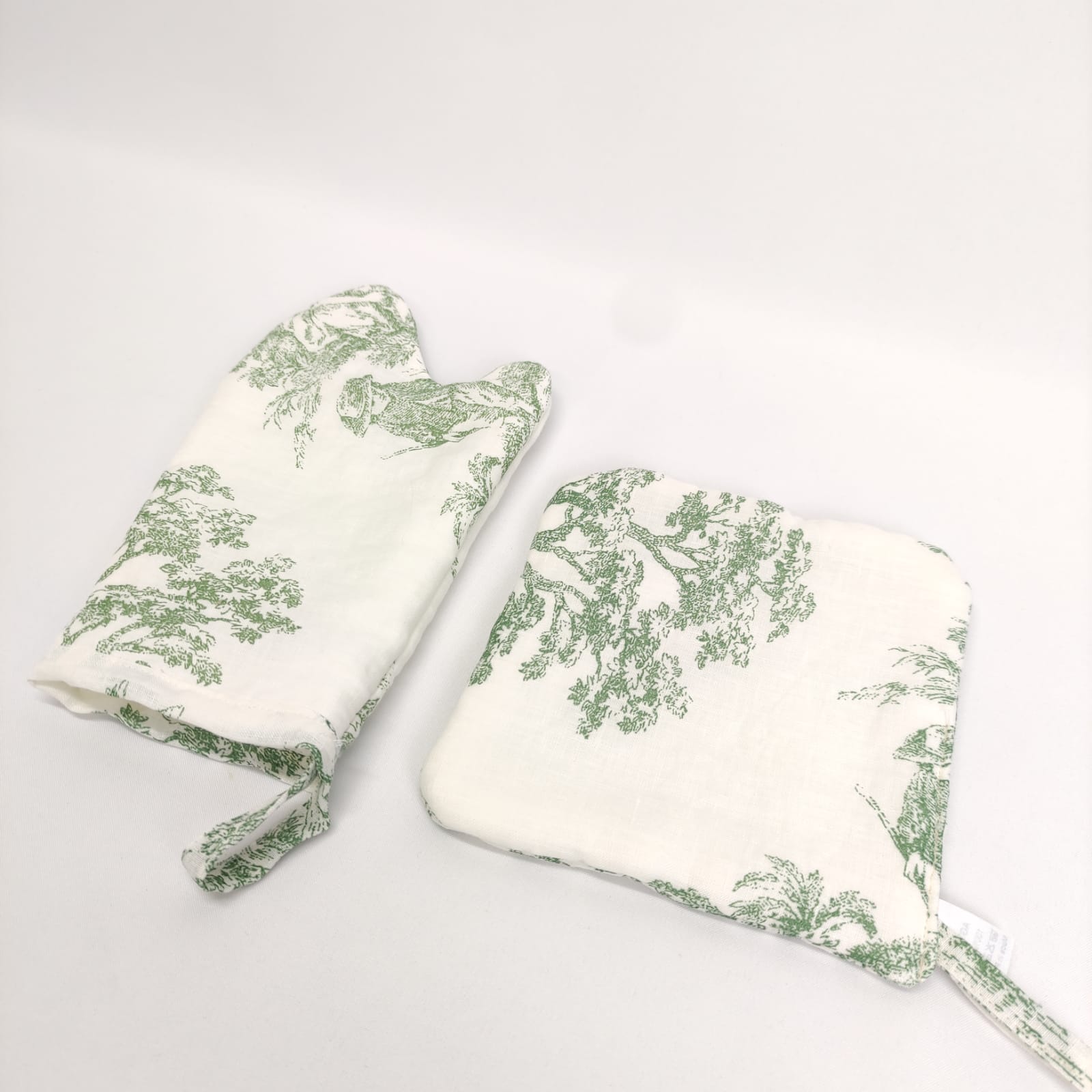 Pega e Luva de Cozinha Toile de Jouy Green