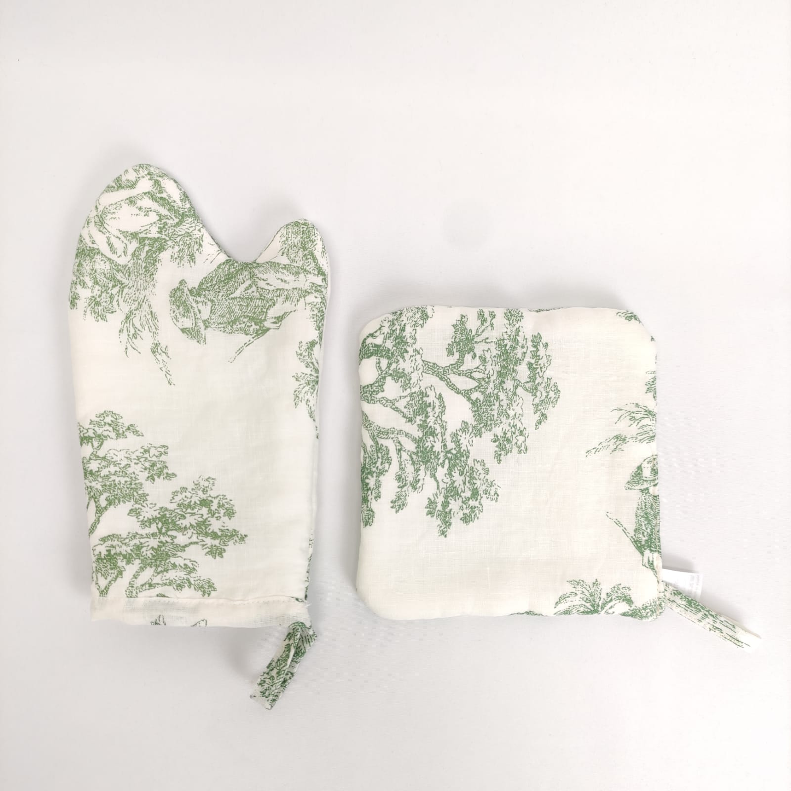 Pega e Luva de Cozinha Toile de Jouy Green