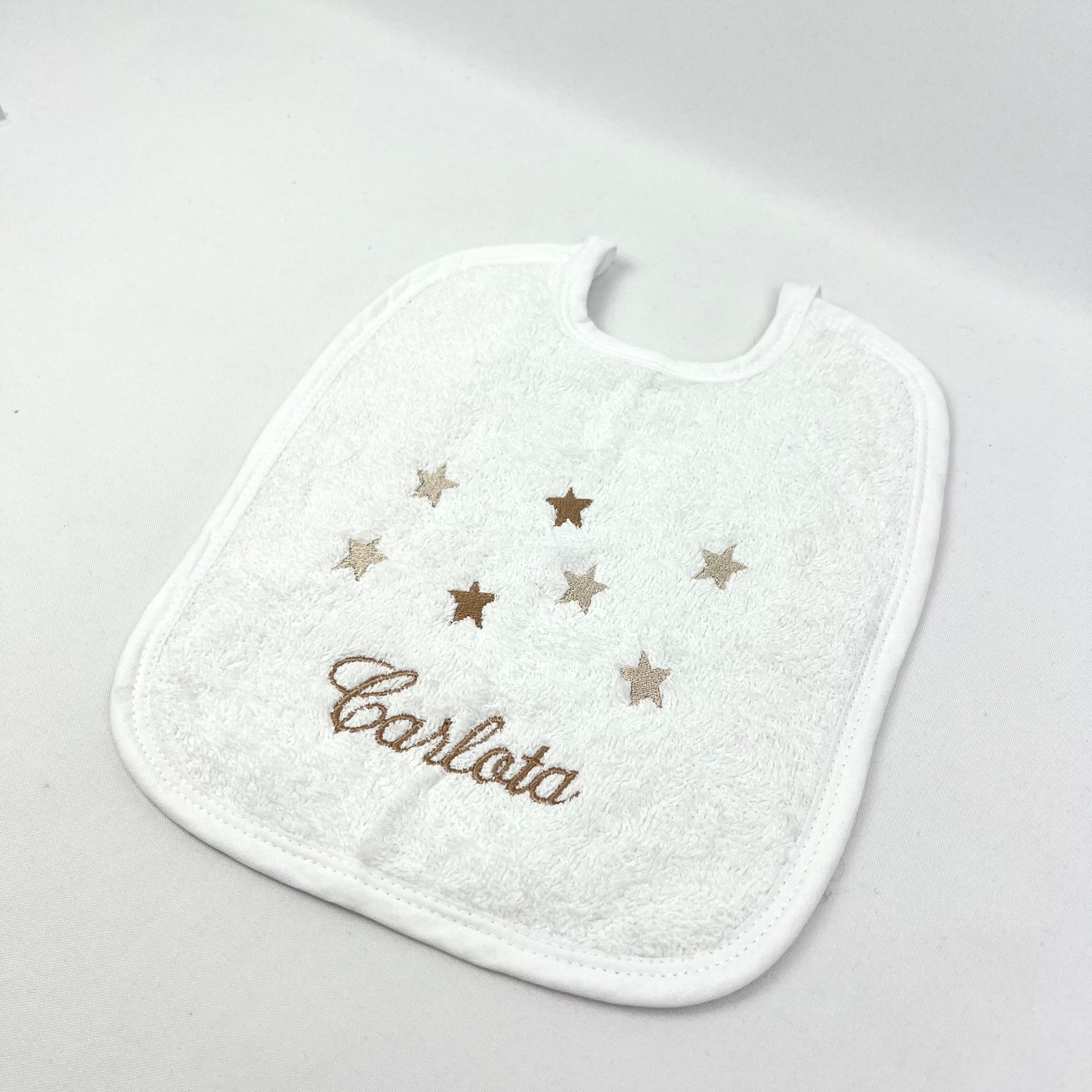 Babete Felpo Branco Estrelas Personalizável