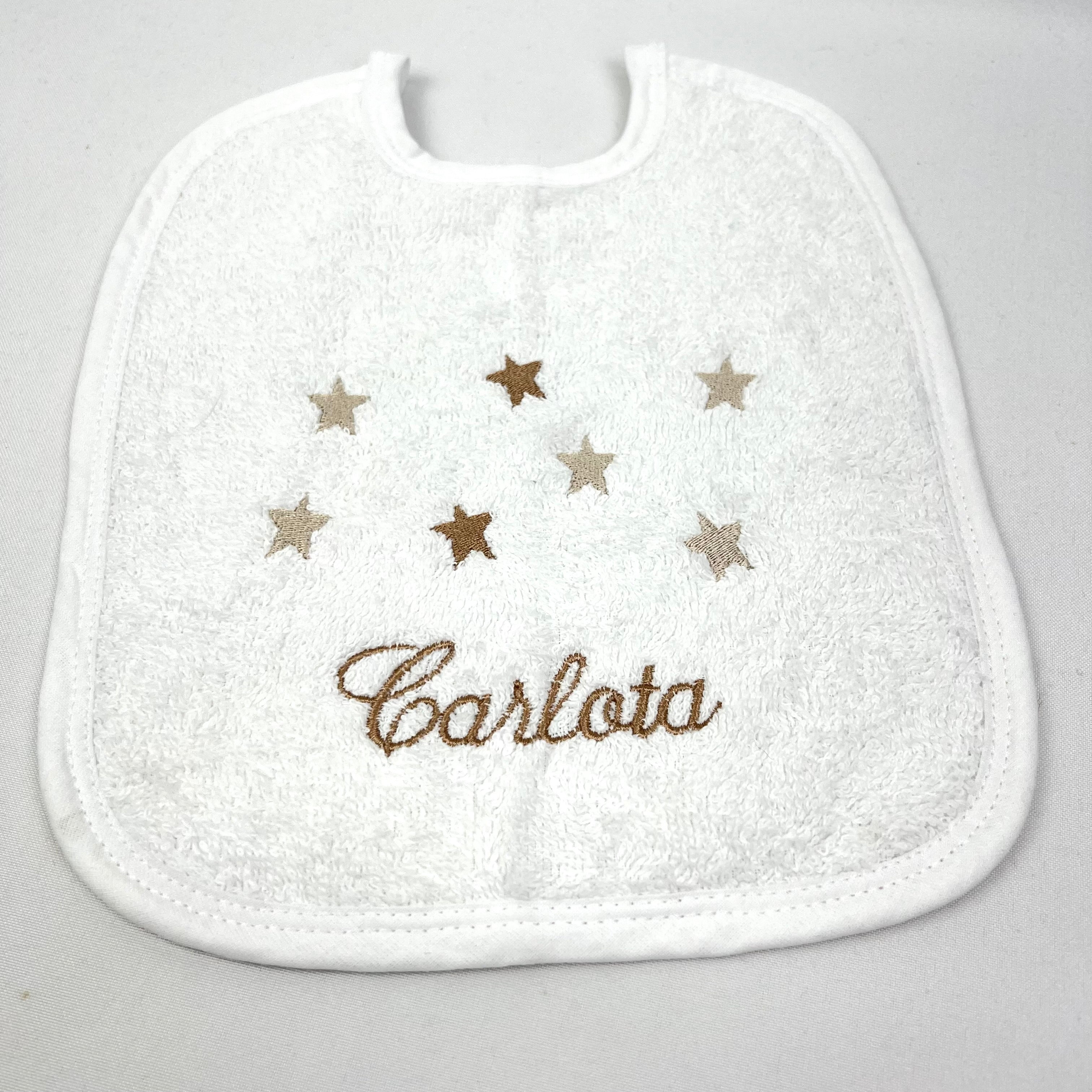 Babete Felpo Branco Estrelas Personalizável