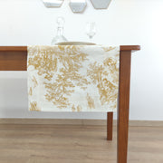 Caminho de Mesa Linho Toile de Jouy Dourado Four Line