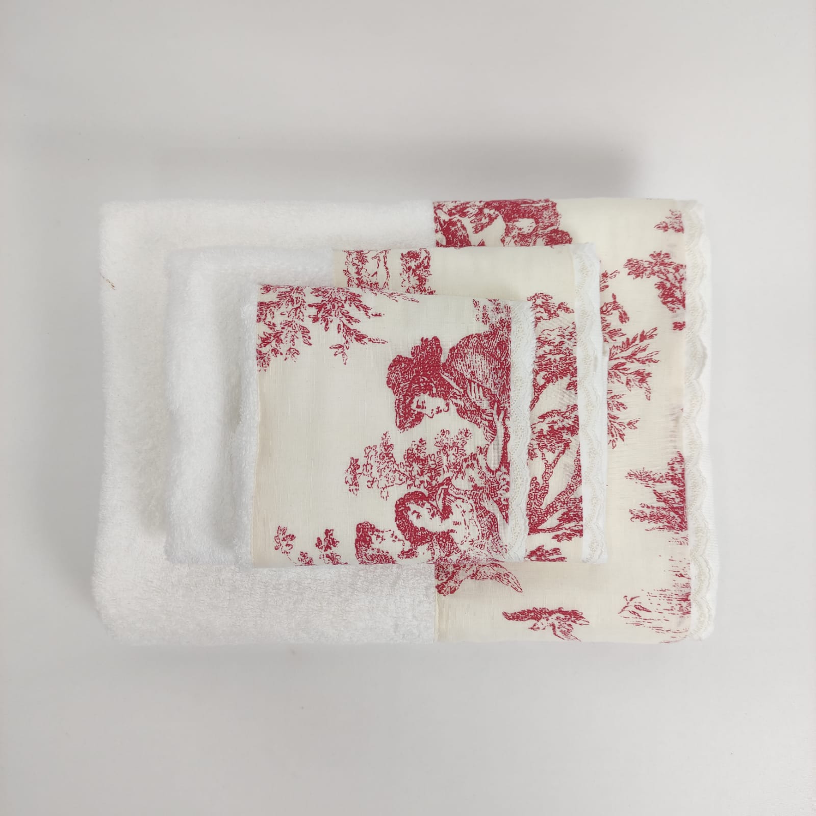 Toalha de Banho Toile de Jouy Vermelho