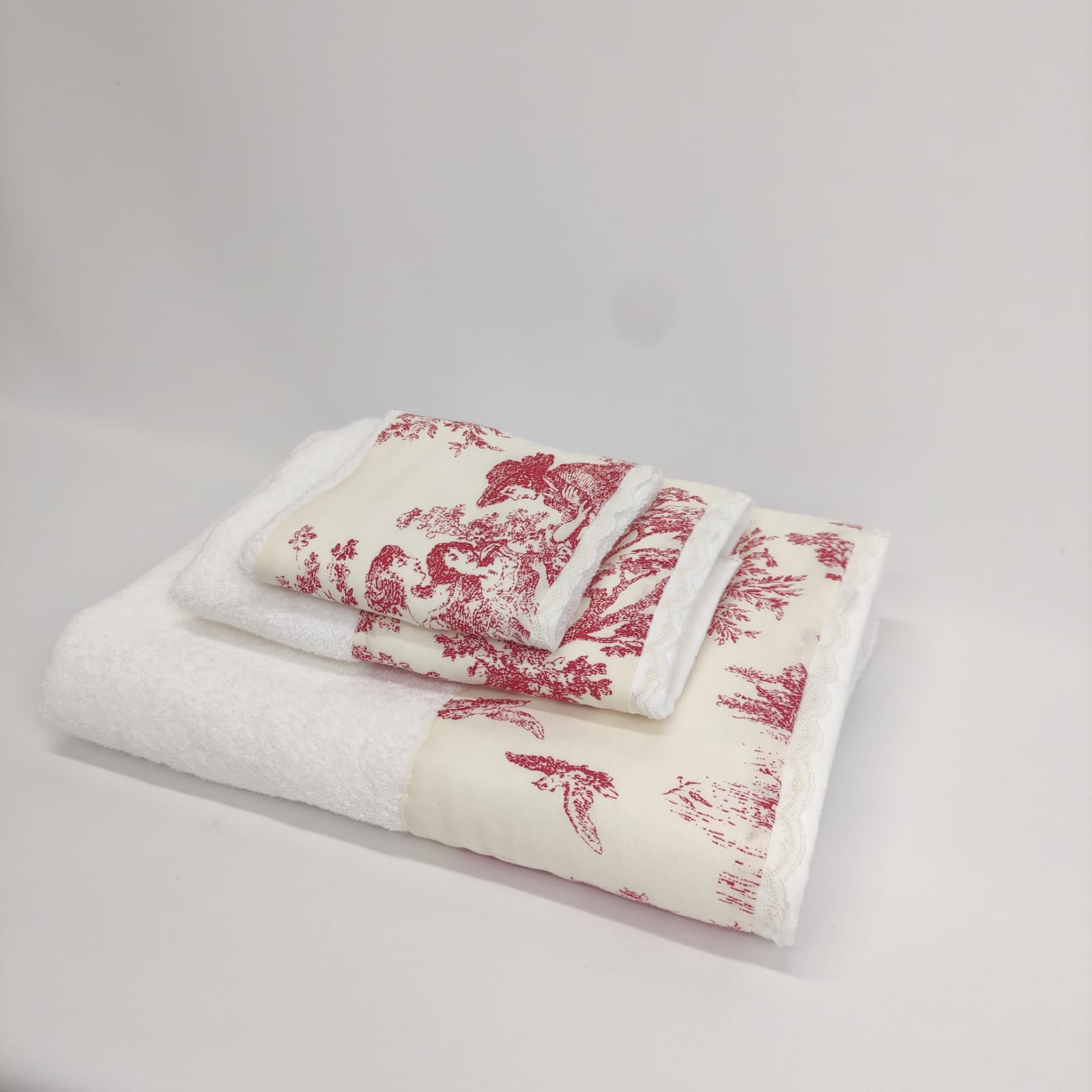 Toalha de Banho Toile de Jouy Vermelho