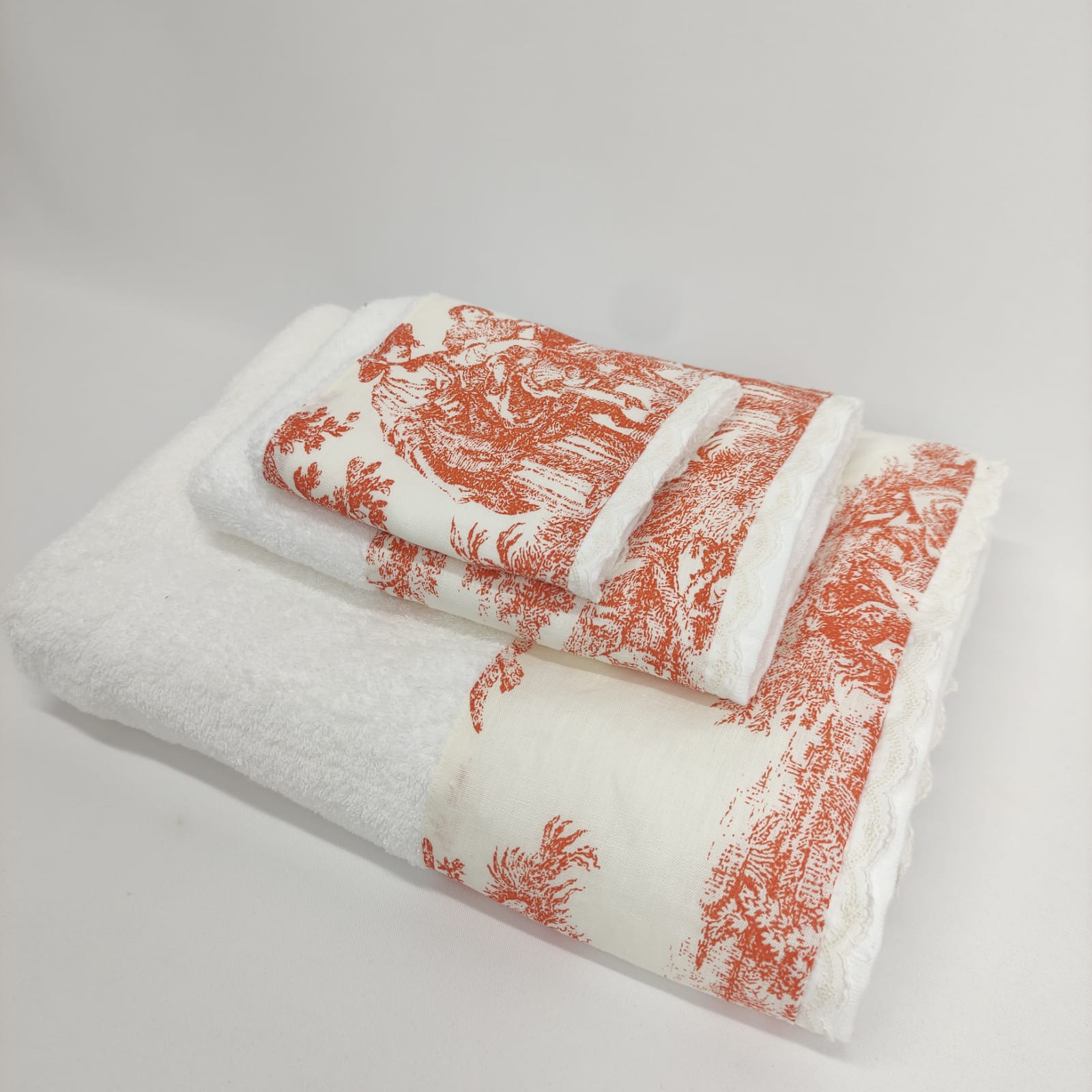 Toalha de Banho Toile de Jouy Terracota