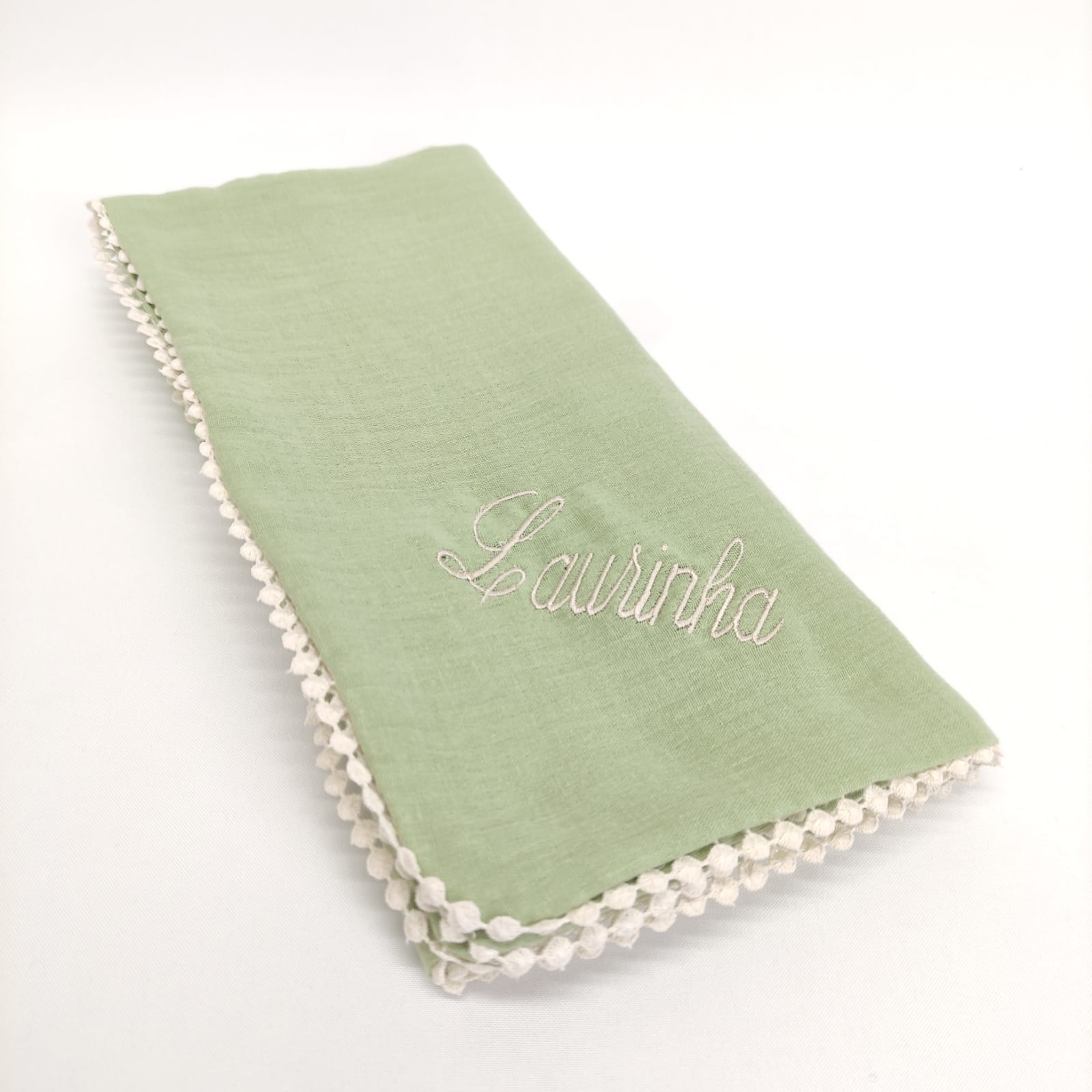Fralda Musselina Verde com Renda