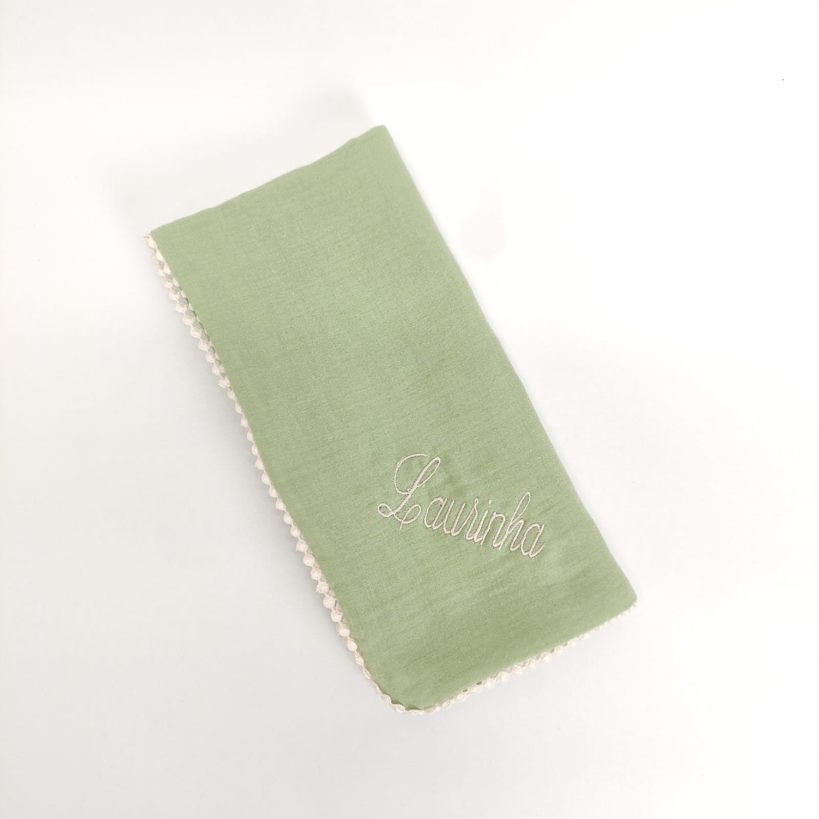 Fralda Musselina Verde com Renda
