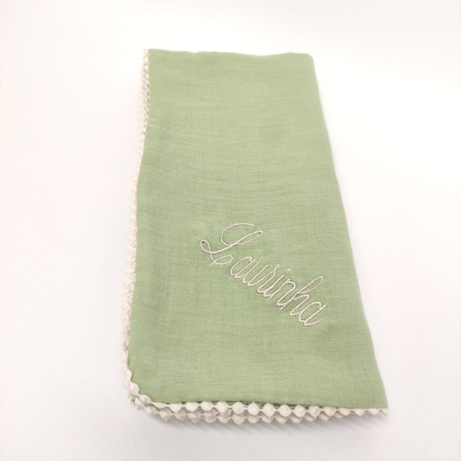 Fralda Musselina Verde com Renda