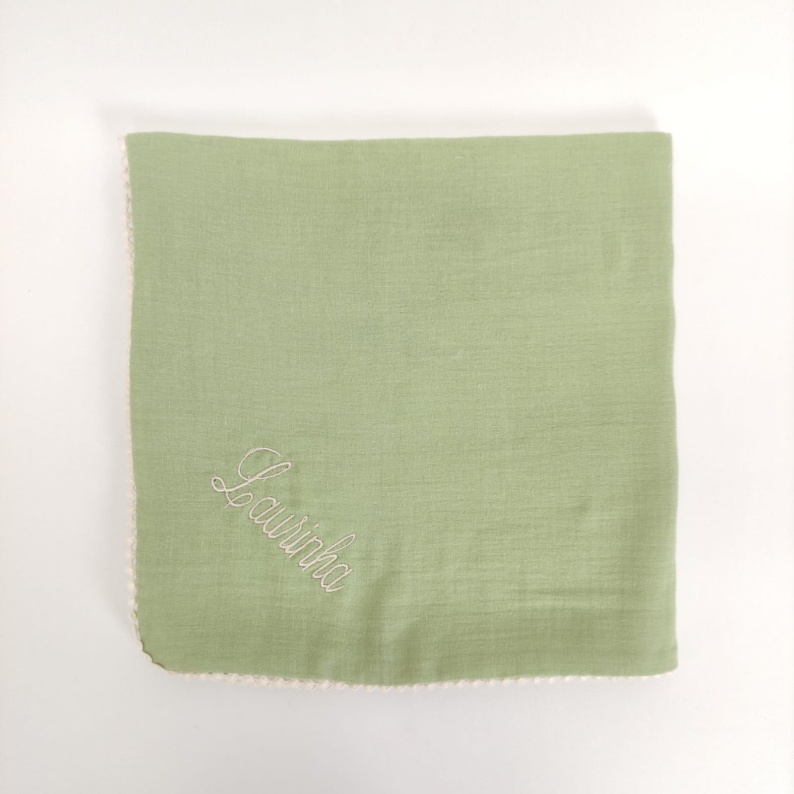 Fralda Musselina Verde com Renda