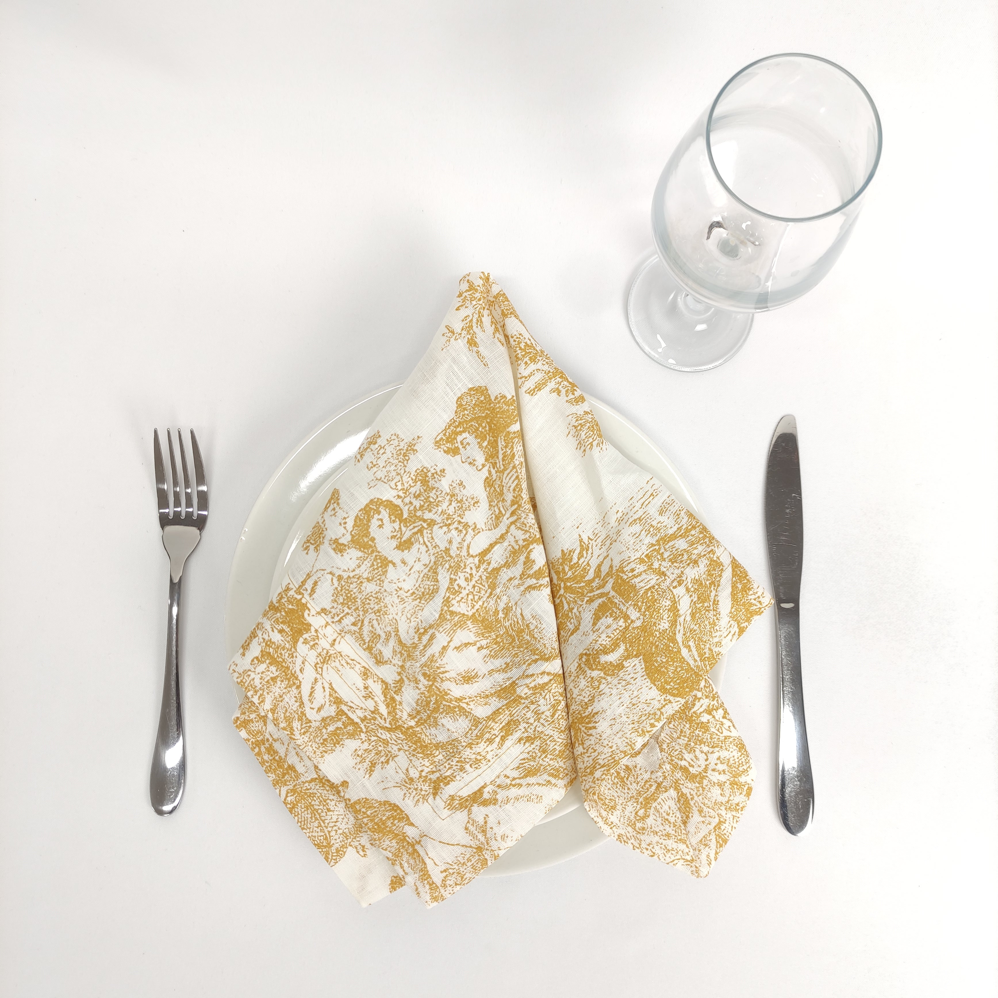 Guardanapo Linho Toile de Jouy Dourado Four Line