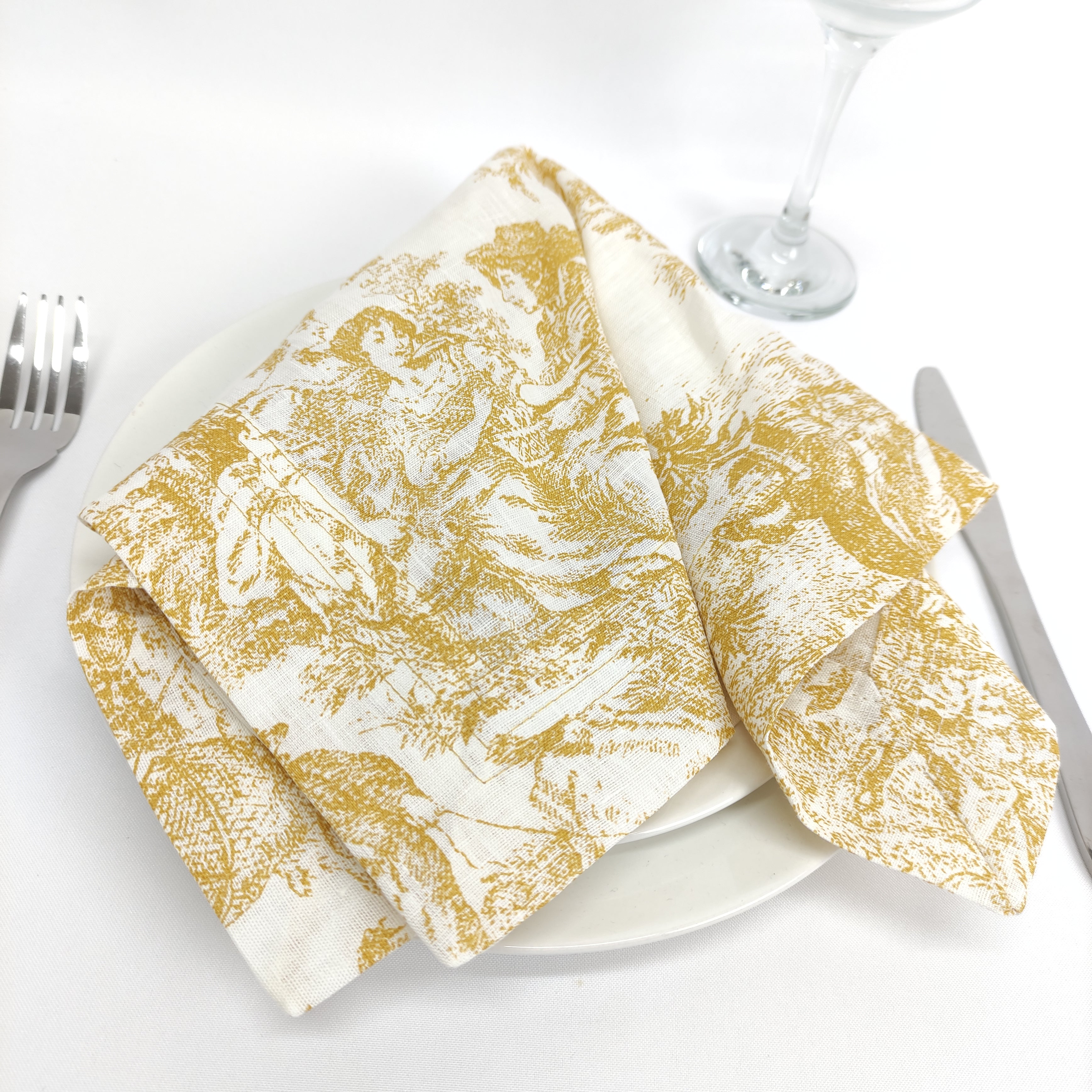 Guardanapo Linho Toile de Jouy Dourado Four Line