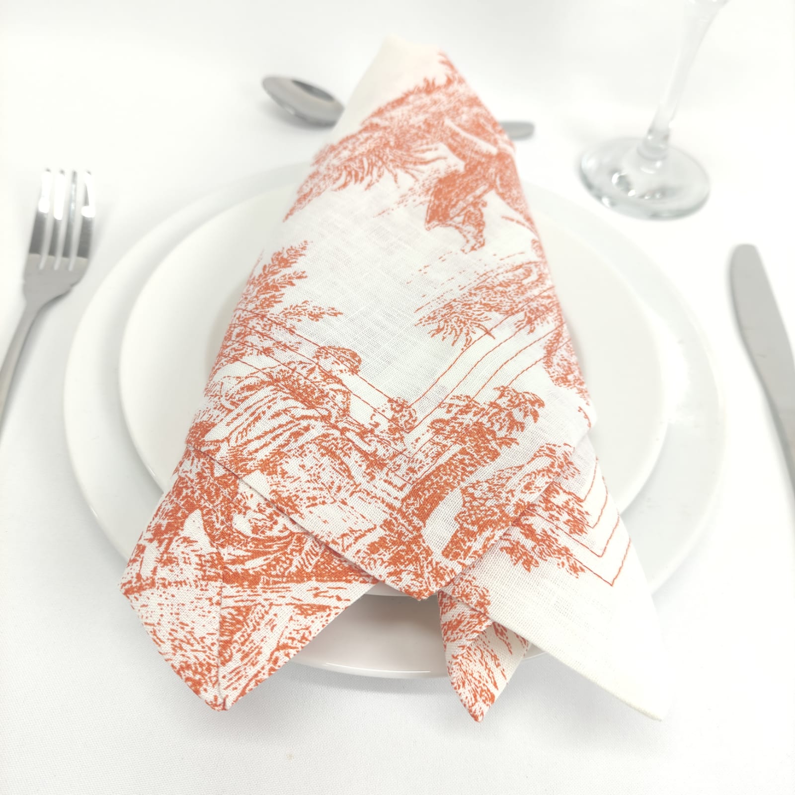 Guardanapo Linho Toile de Jouy Terracota Four Line