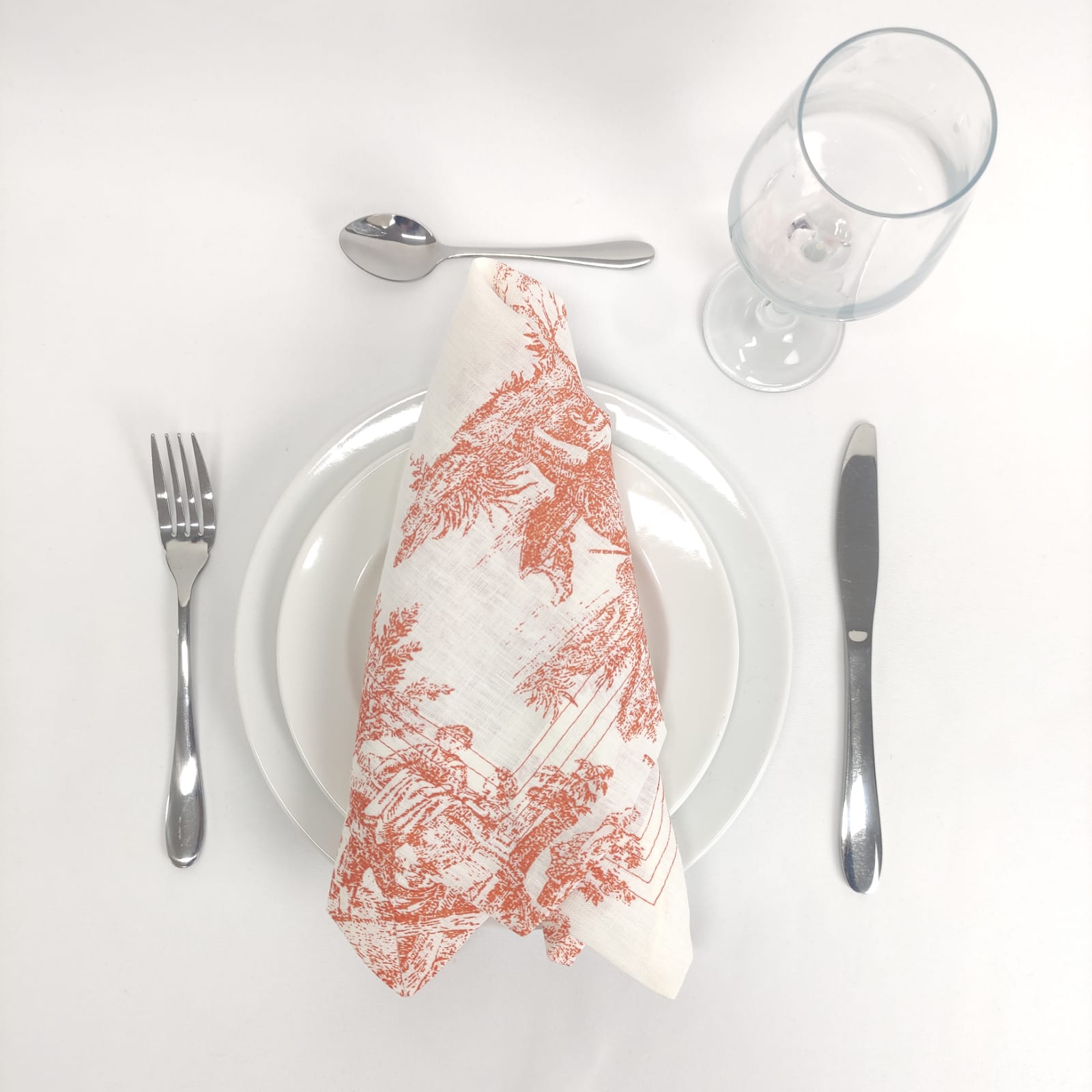 Guardanapo Linho Toile de Jouy Terracota Four Line