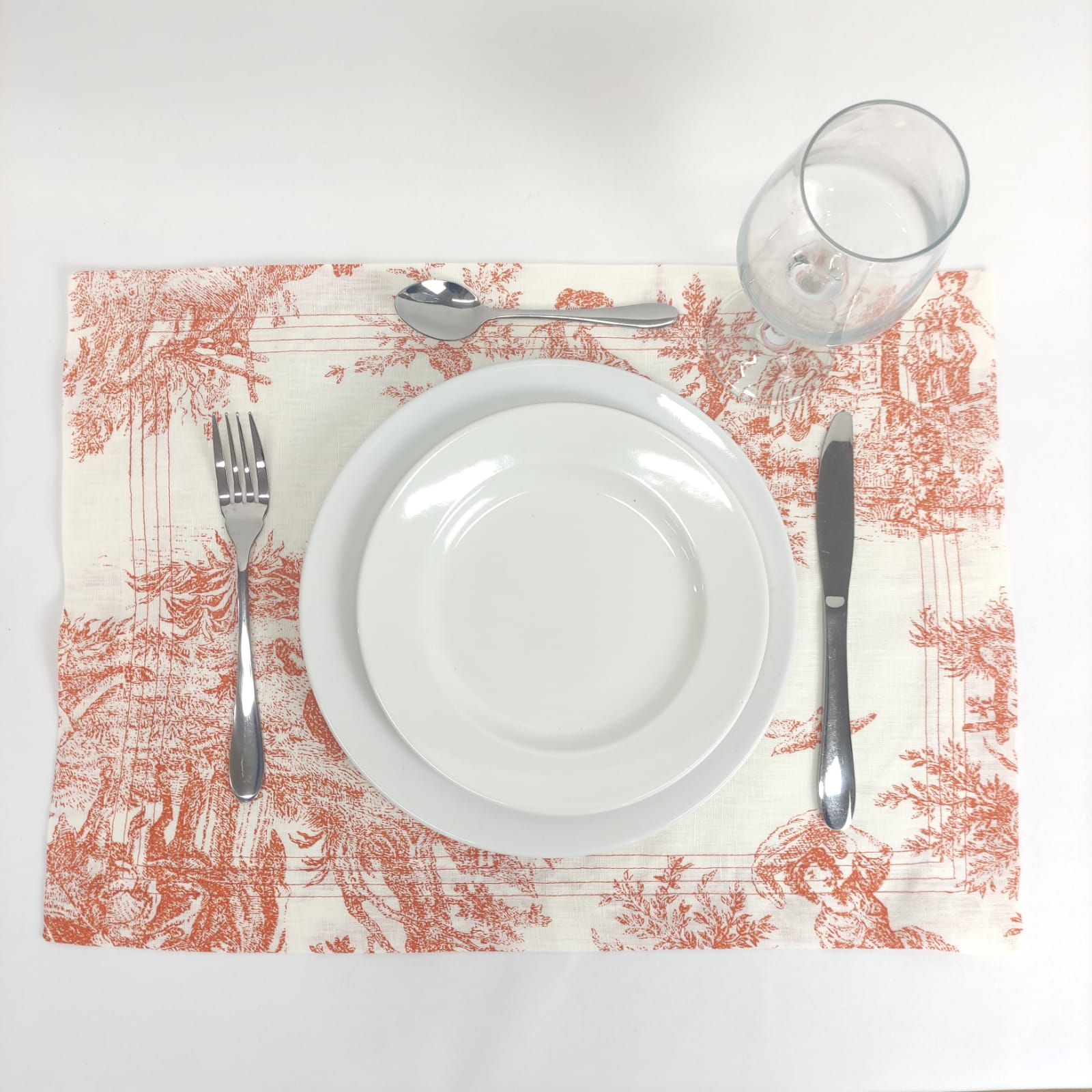 Individual Linho Toile de Jouy Terracota Four Line