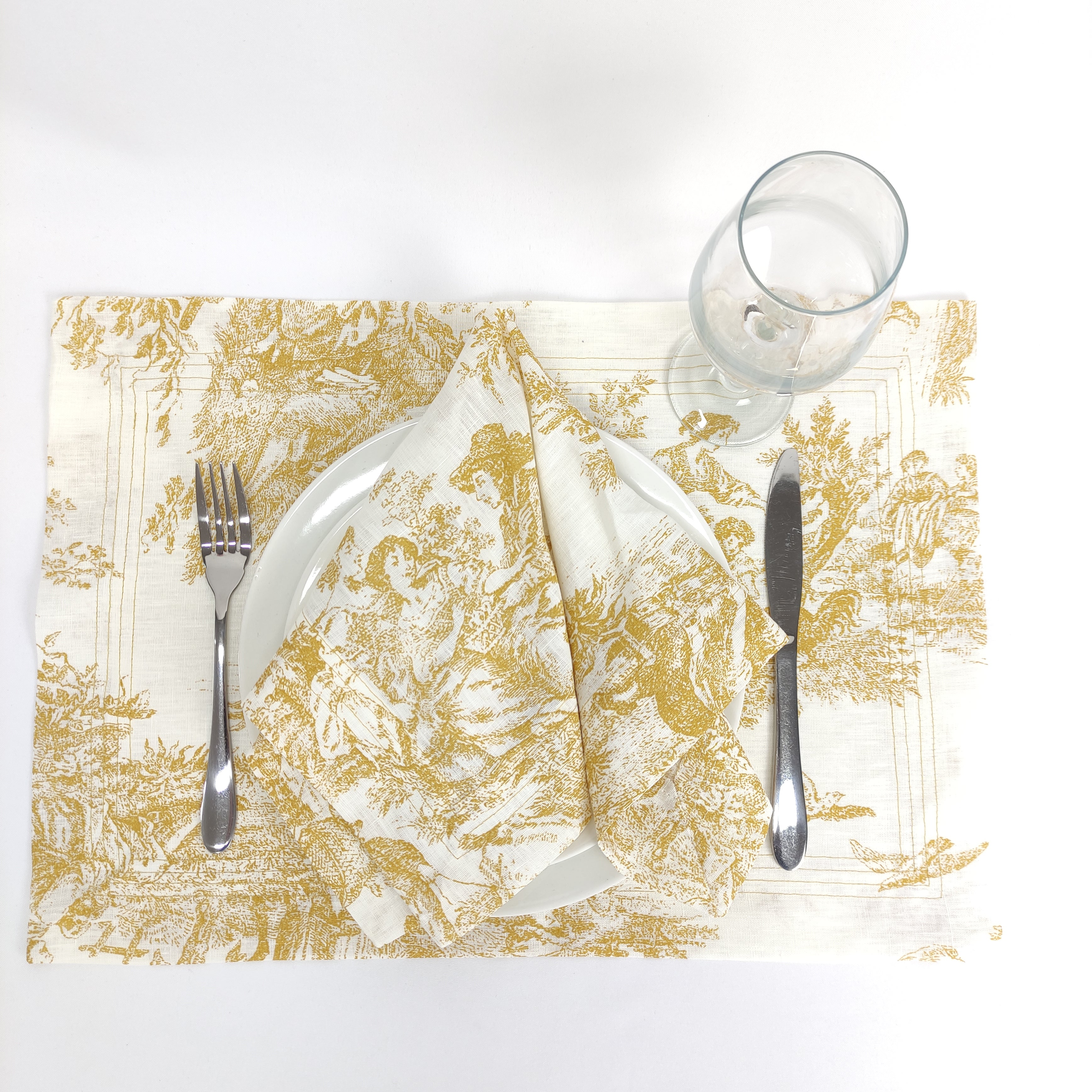 Individual Linho Toile de Jouy Dourado Four Line