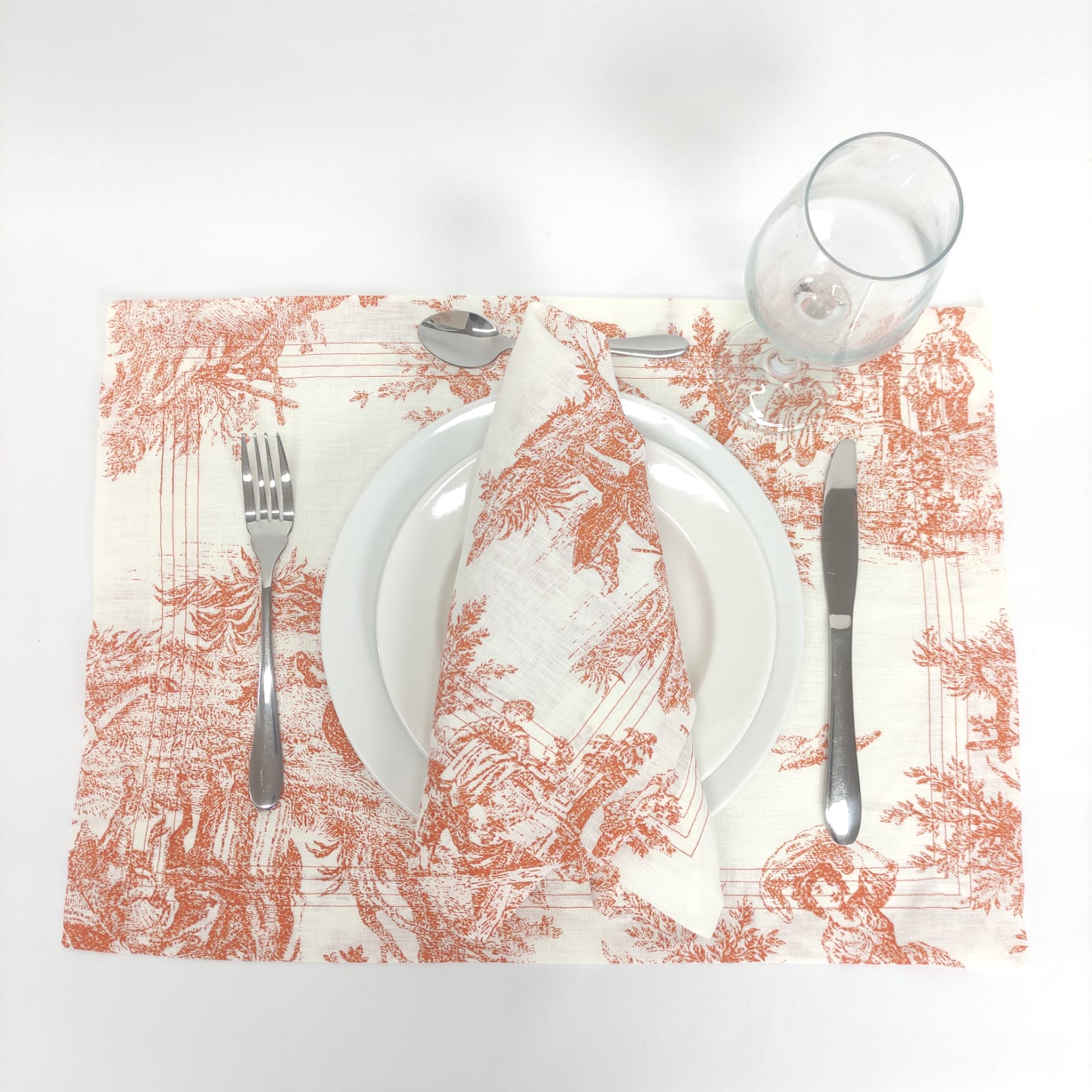 Individual Linho Toile de Jouy Terracota Four Line