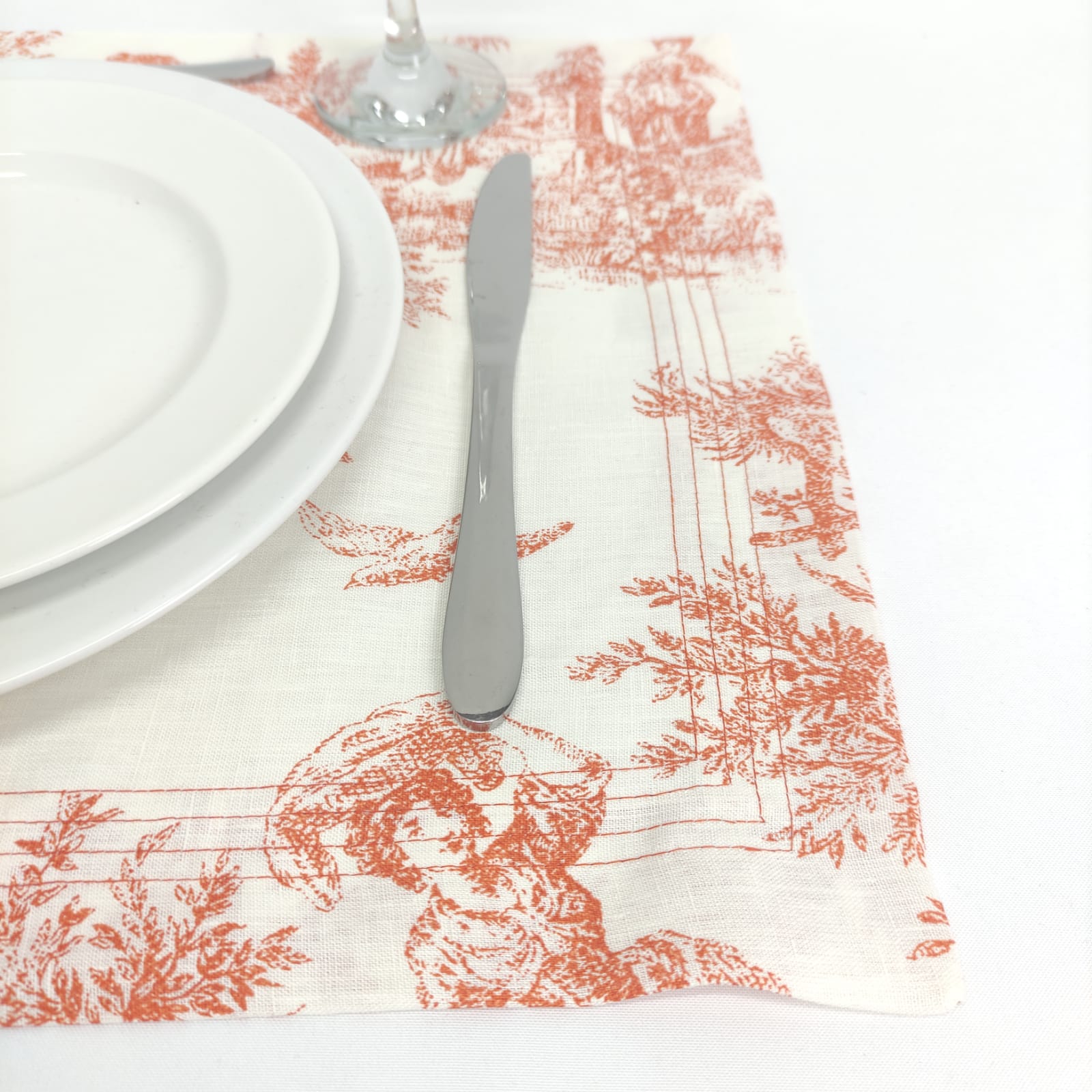 Individual Linho Toile de Jouy Terracota Four Line